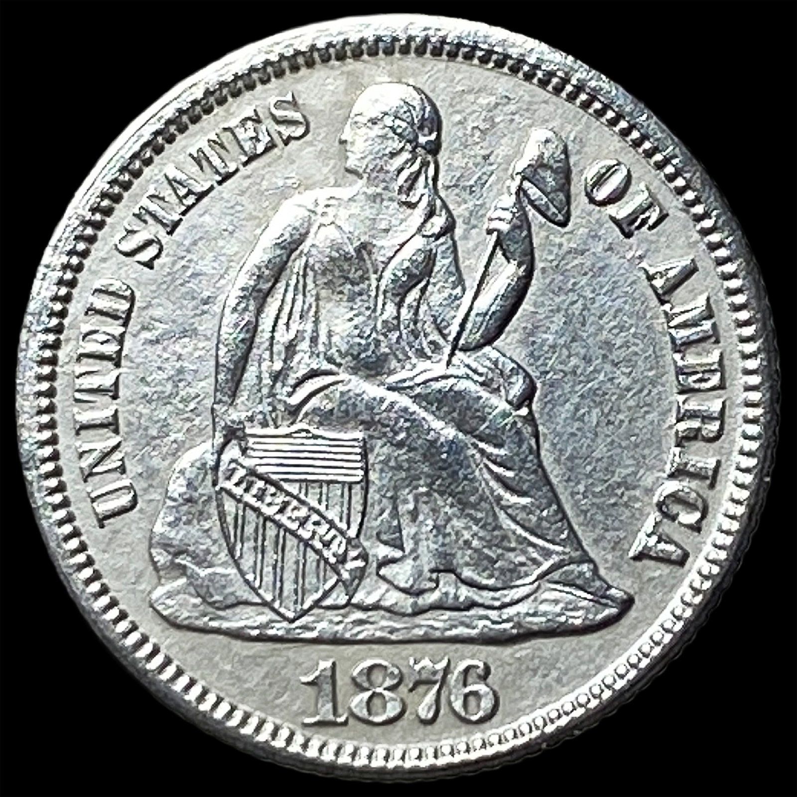1876-CC Silver Seated Liberty Dime CLOSELY UNCIRCULATED (1 of 2)
