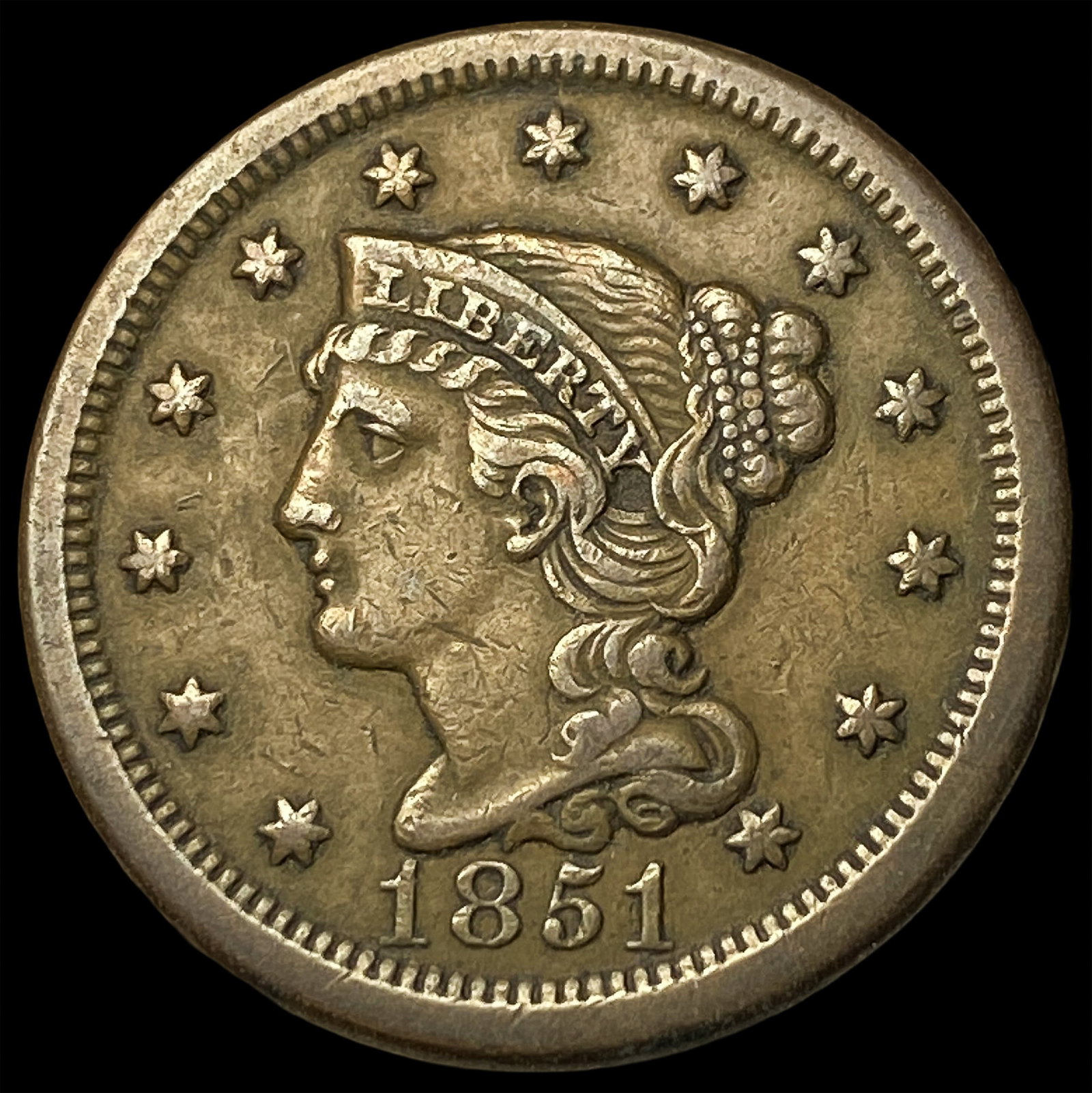 1851 Braided Hair Large Cent NEARLY UNCIRCULATED (1 of 2)