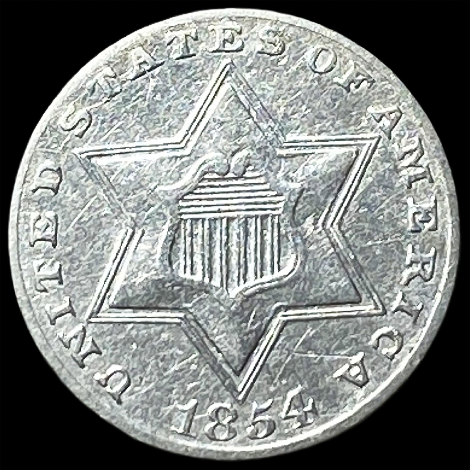 1854 Silver Three-Cent Piece CLOSELY UNCIRCULATED (1 of 2)