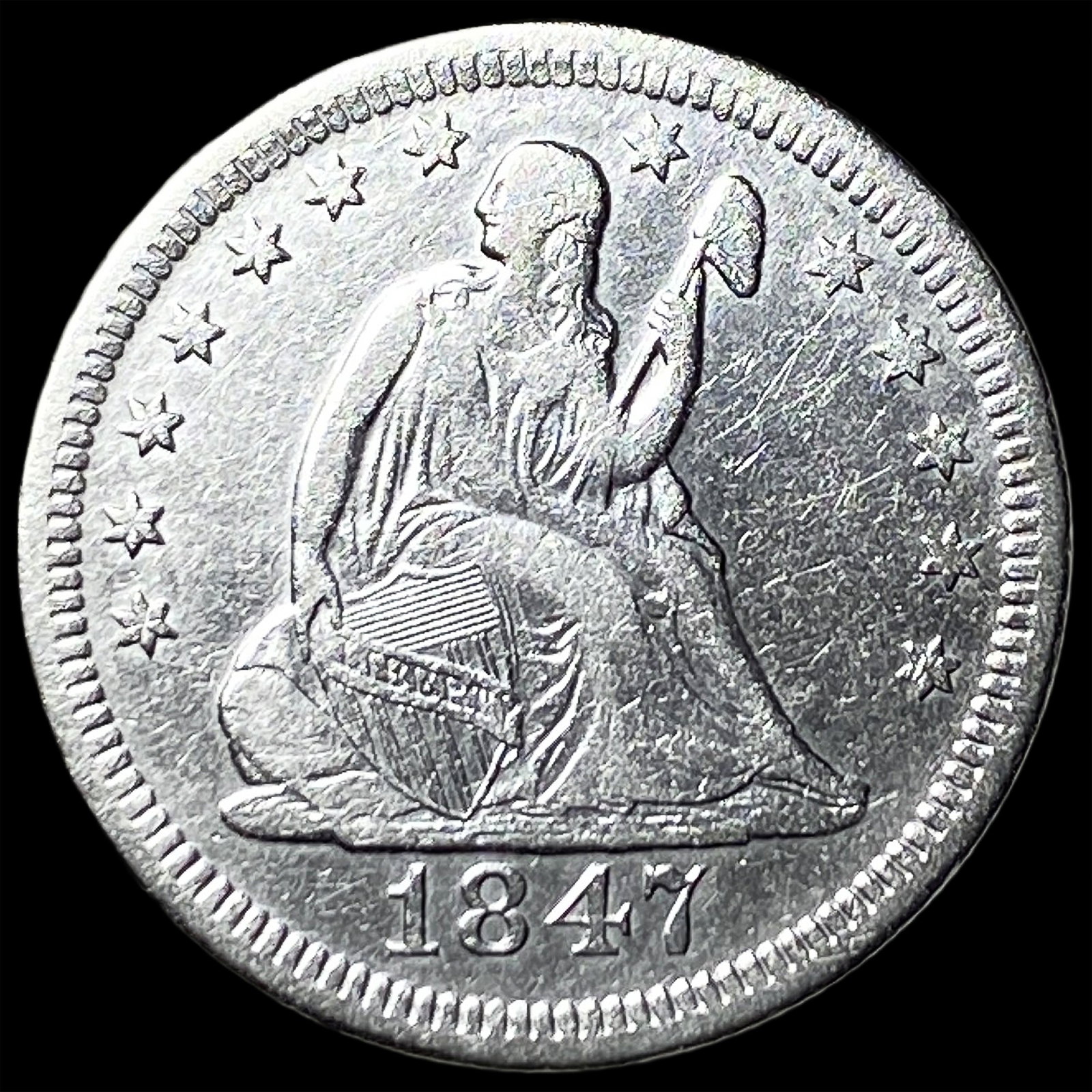 1847-O Silver Seated Liberty Quarter NEARLY UNCIRCULATED (1 of 2)