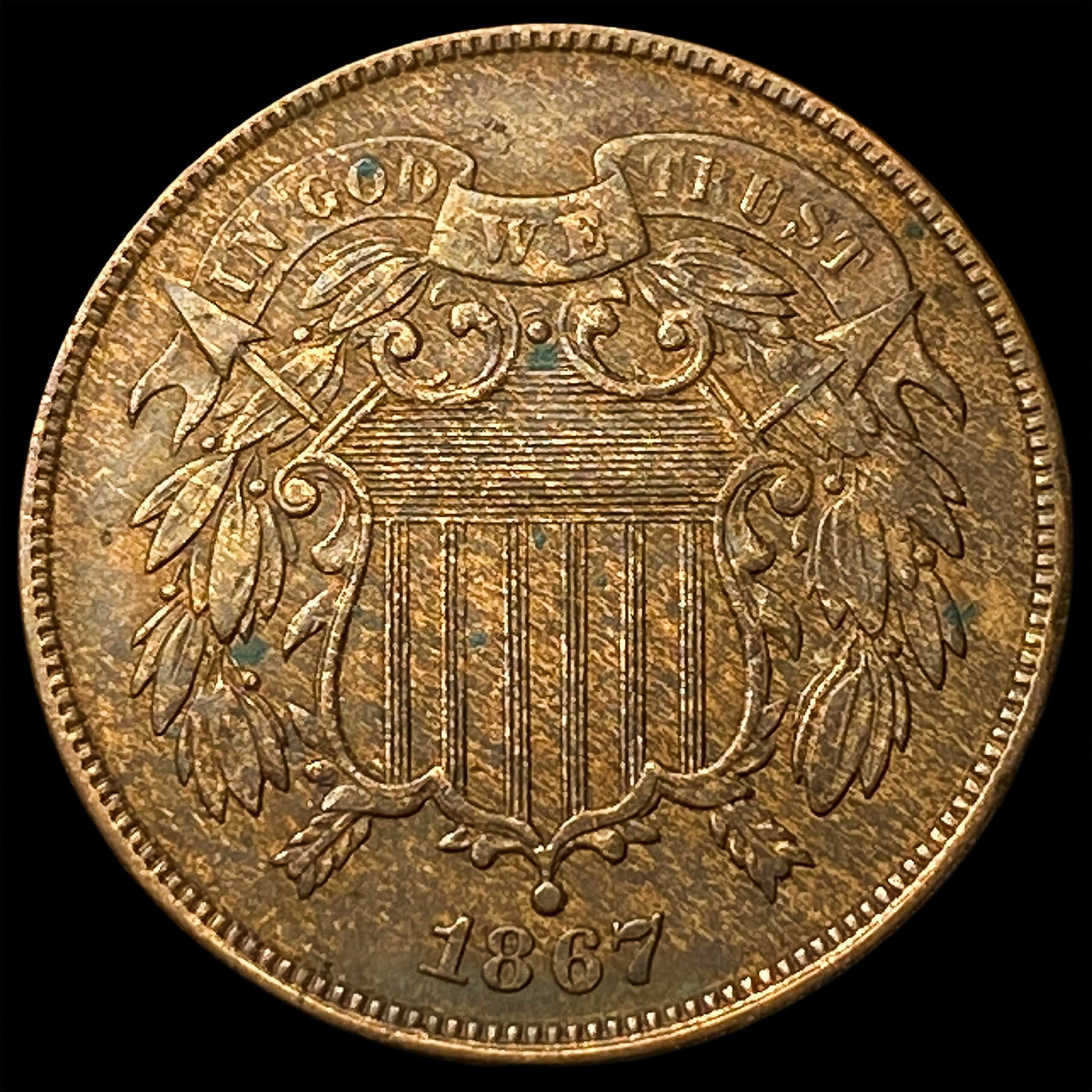 1867 Copper Two-Cent Piece CLOSELY UNCIRCULATED (1 of 2)