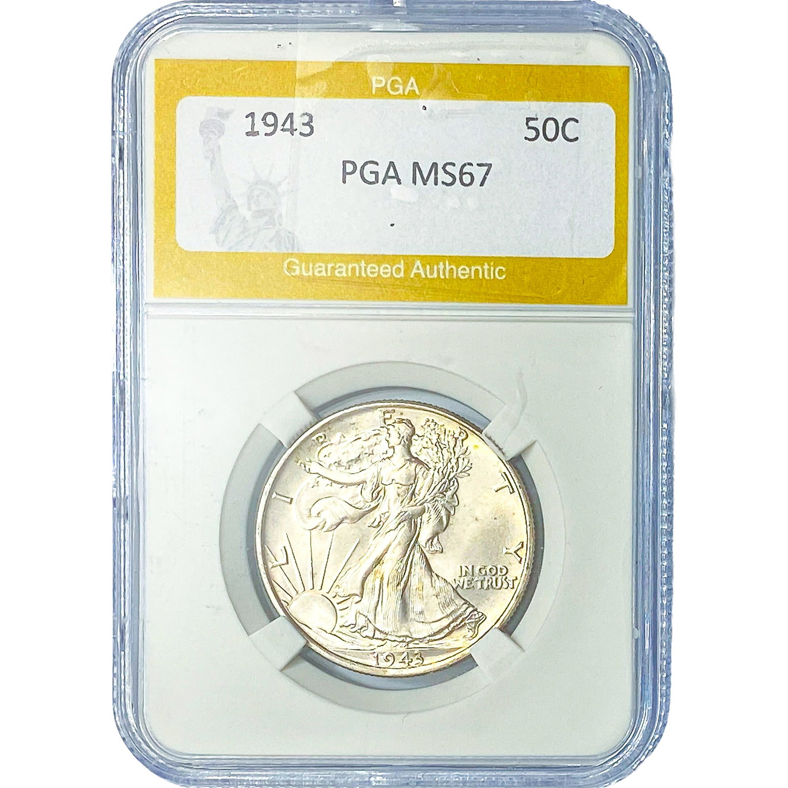 1943 Walking Liberty Half Dollar PGA MS67: 1943 Walking Liberty Half Dollar PGA MS67