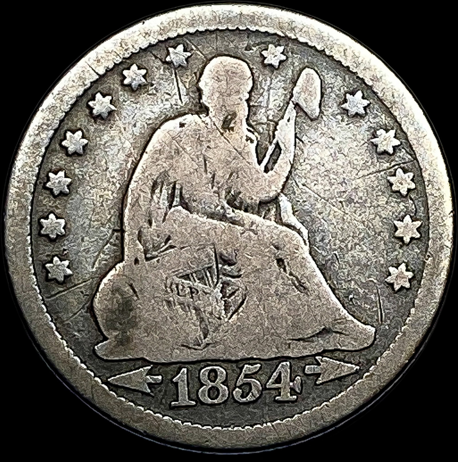 1854 Arrows Seated Liberty Quarter NICELY CIRCULATED (1 of 2)