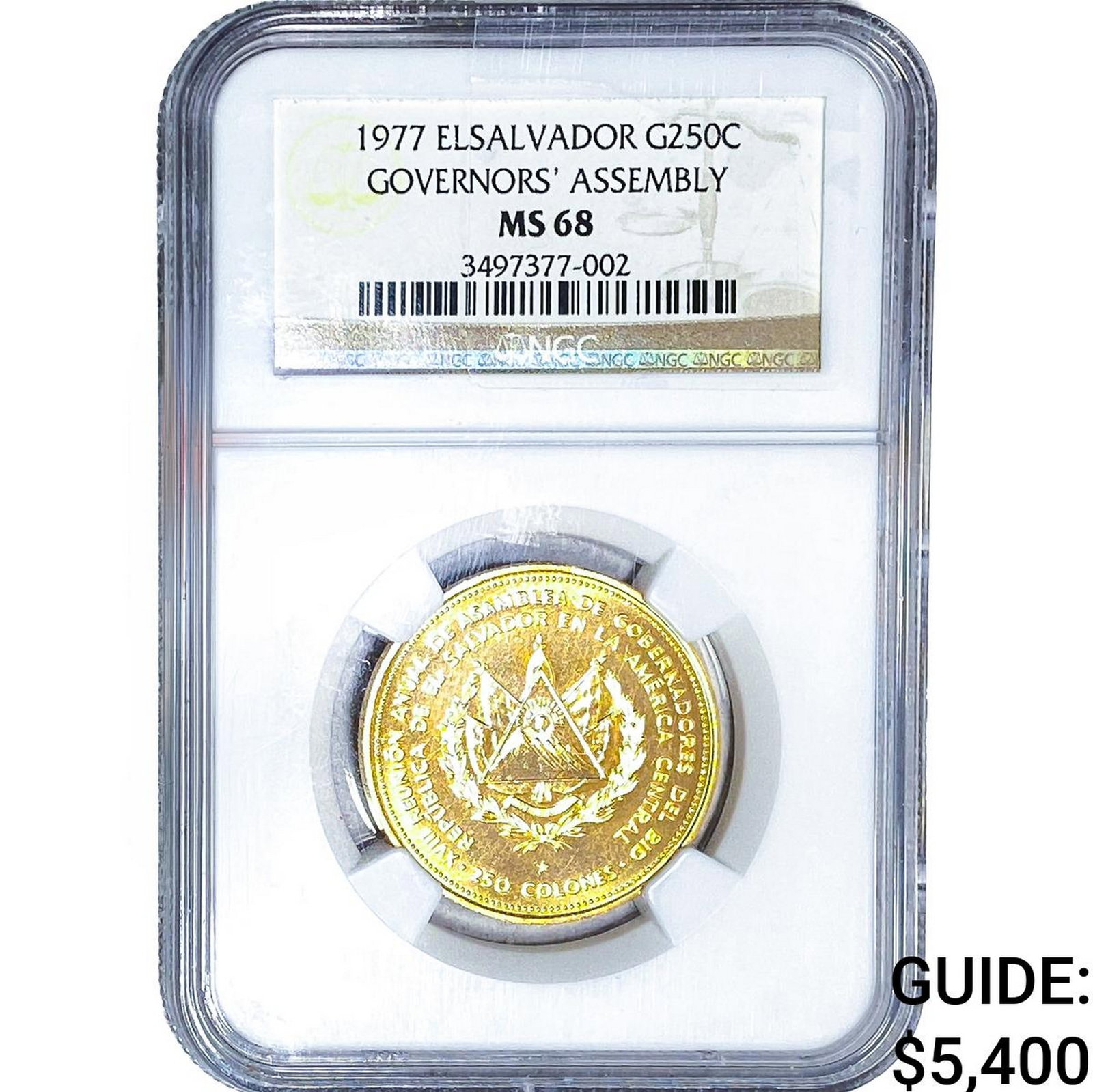 1977 El Salvador Gold 250 Colones .4717oz AGW NGC MS68 (1 of 2)