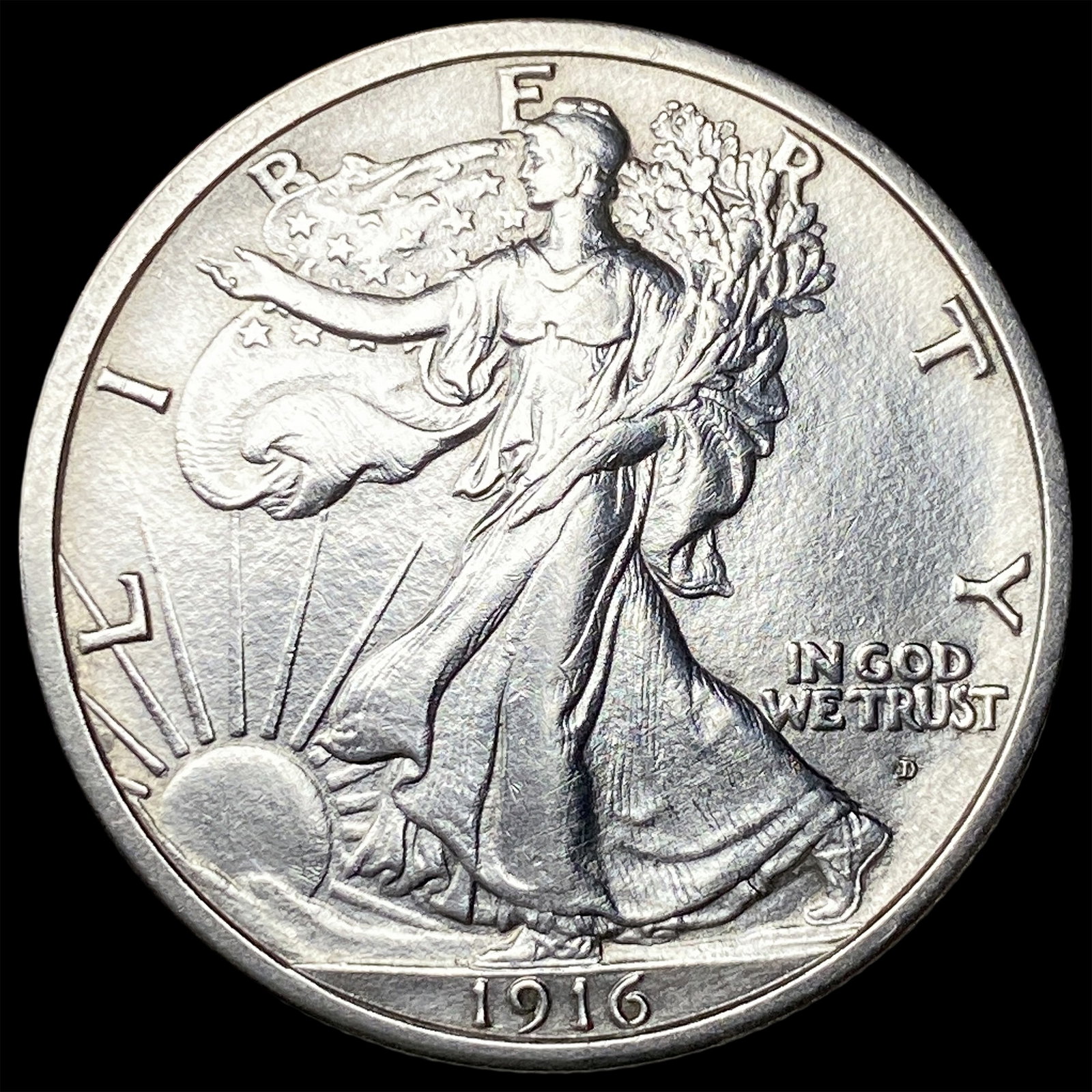 1916-D Silver Walking Liberty Half Dollar CHOICE AU: 1916-D Silver Walking Liberty Half Dollar CHOICE AU