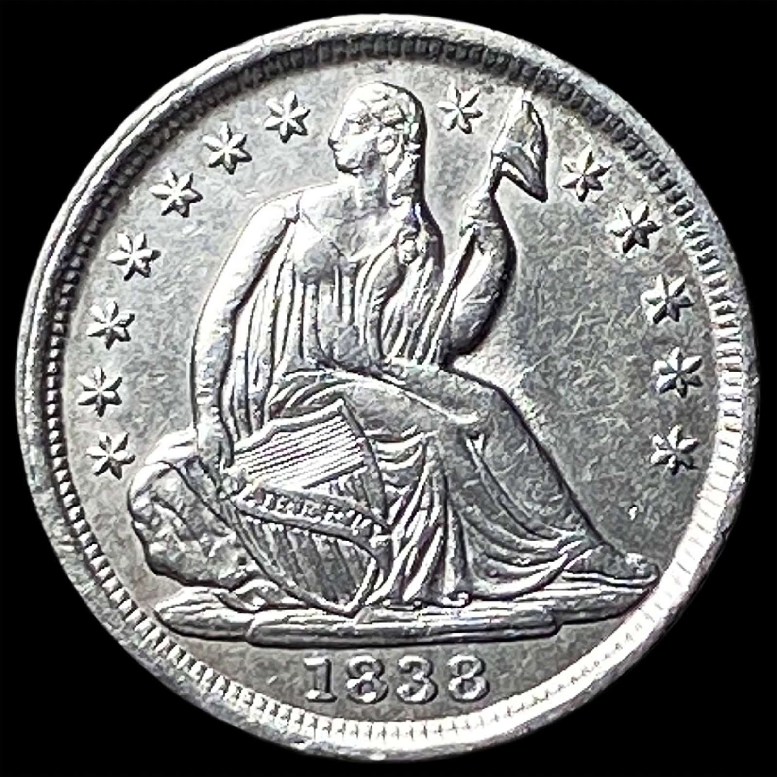 1838 Silver Half Dime CLOSELY UNCIRCULATED: 1838 Silver Half Dime CLOSELY UNCIRCULATED