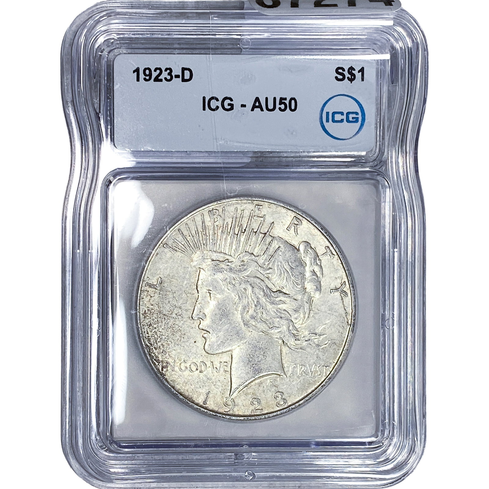 1923-D Silver Peace Dollar ICG AU50: 1923-D Silver Peace Dollar ICG AU50