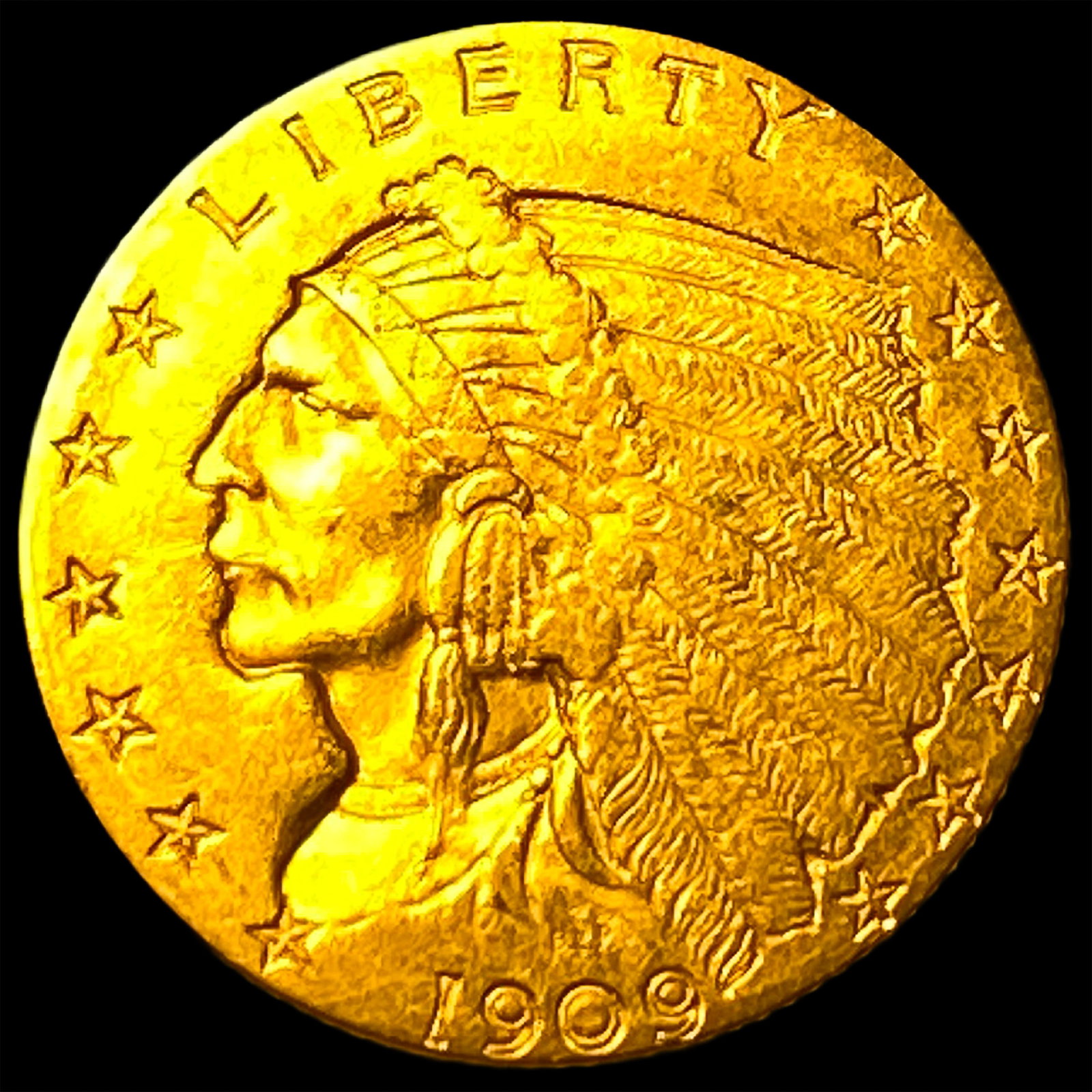 1909 Indian Head $2.50 Gold Quarter Eagle CLOSELY UNCIRCULATED: 1909 Indian Head $2.50 Gold Quarter Eagle CLOSELY UNCIRCULATED