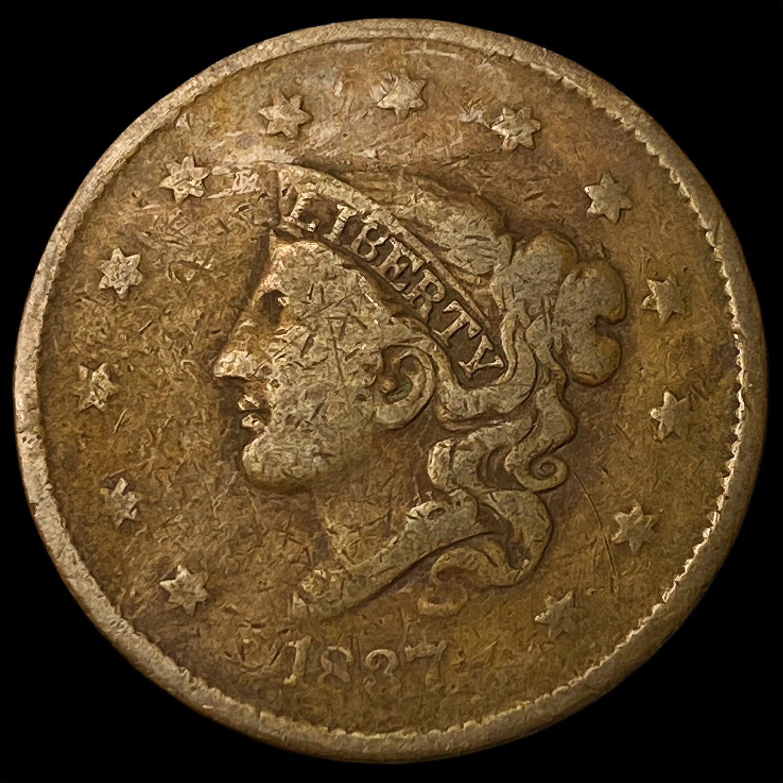 1827 Coronet Head Large Cent LIGHTLY CIRCULATED (1 of 2)
