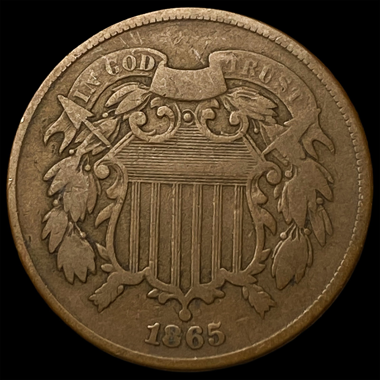 1865 Bronze Two-Cent Piece NICELY CIRCULATED: 1865 Bronze Two-Cent Piece NICELY CIRCULATED