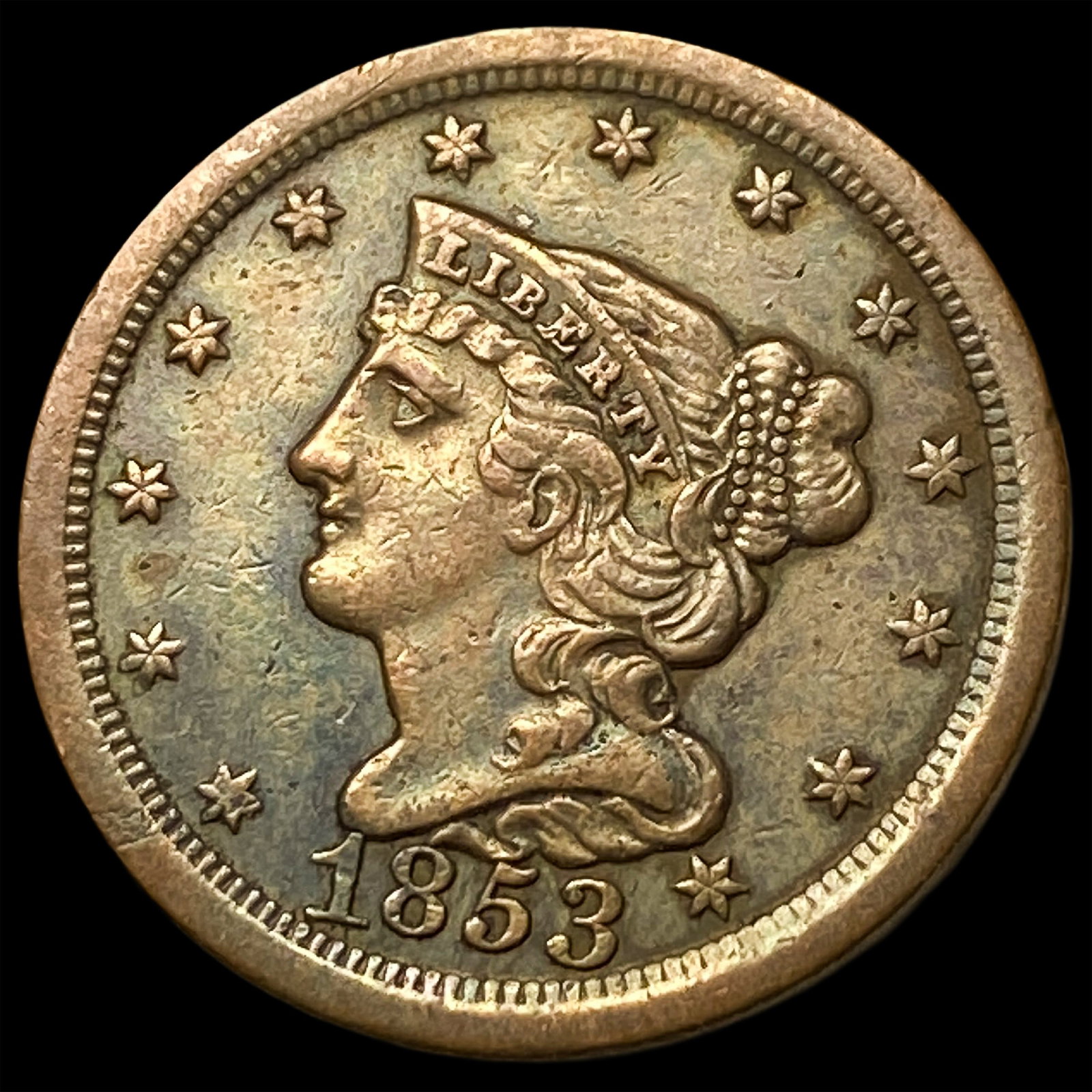 1853 Braided Hair Half Cent NEARLY UNCIRCULATED (1 of 2)