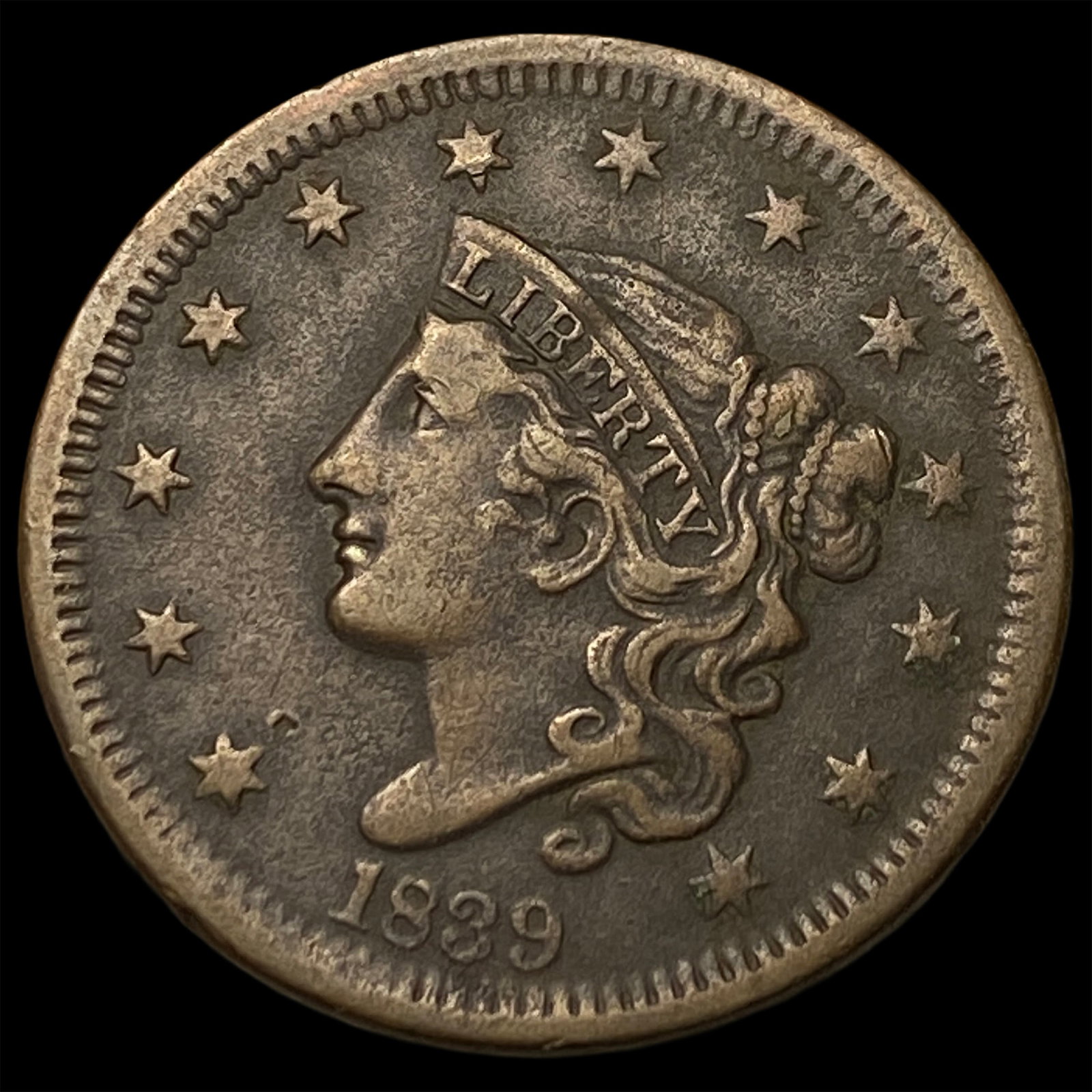 1839 Coronet Head Large Cent NEARLY UNCIRCULATED: 1839 Coronet Head Large Cent NEARLY UNCIRCULATED