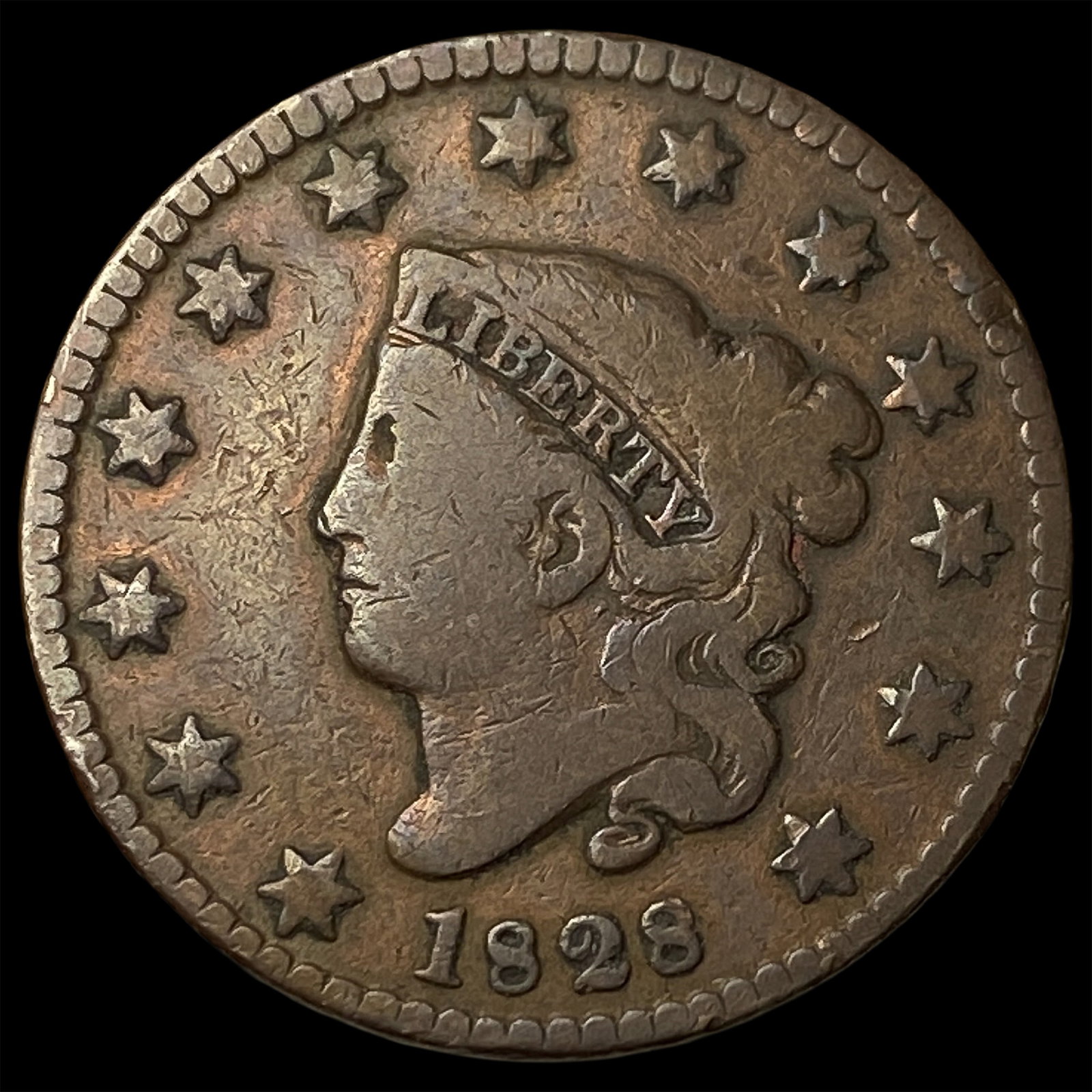 1828 Copper Large Cent LIGHTLY CIRCULATED: 1828 Copper Large Cent LIGHTLY CIRCULATED