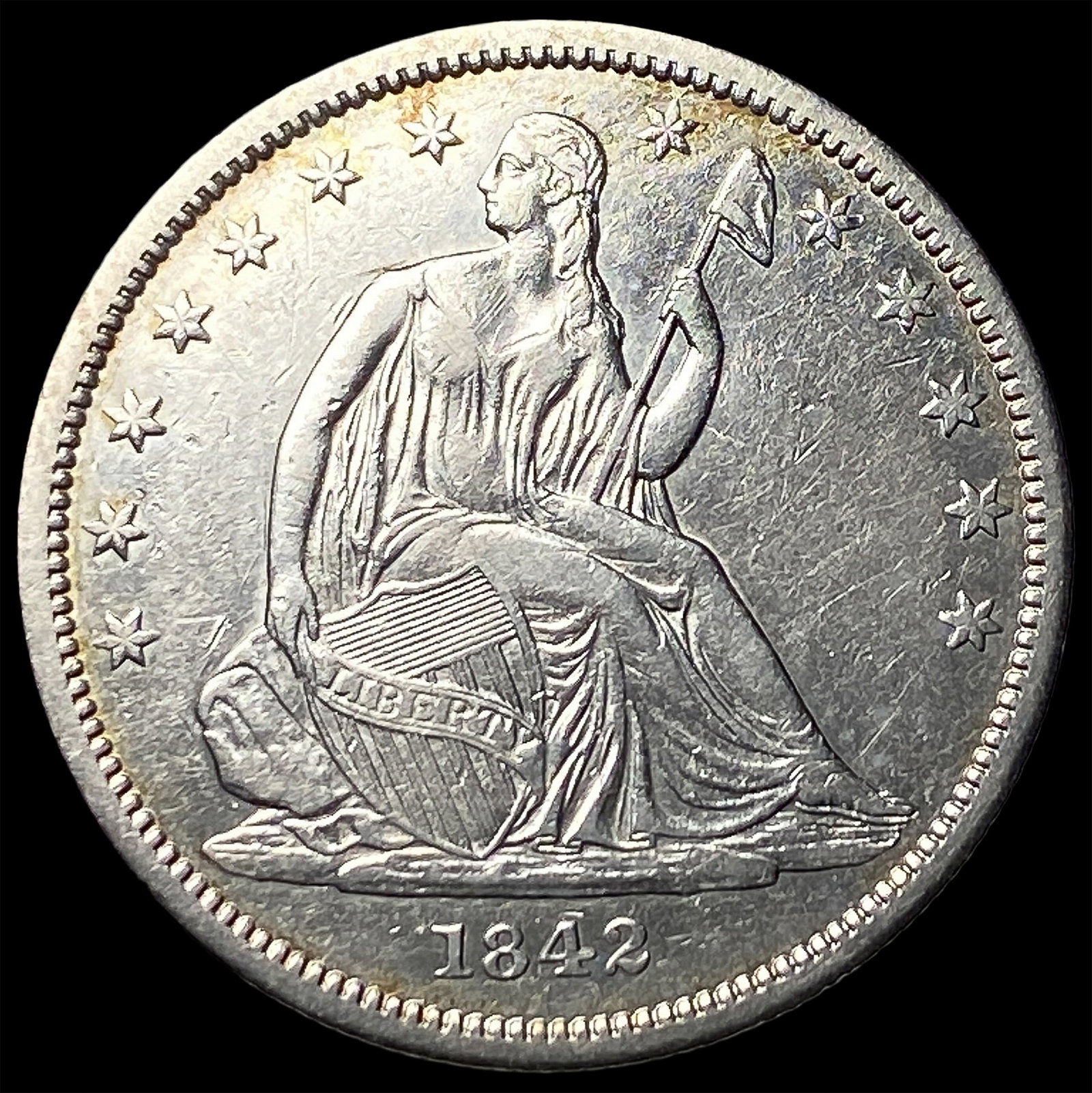 1842 Silver Half Dollar (Seated Liberty) CLOSELY UNCIRCULATED: 1842 Silver Half Dollar (Seated Liberty) CLOSELY UNCIRCULATED