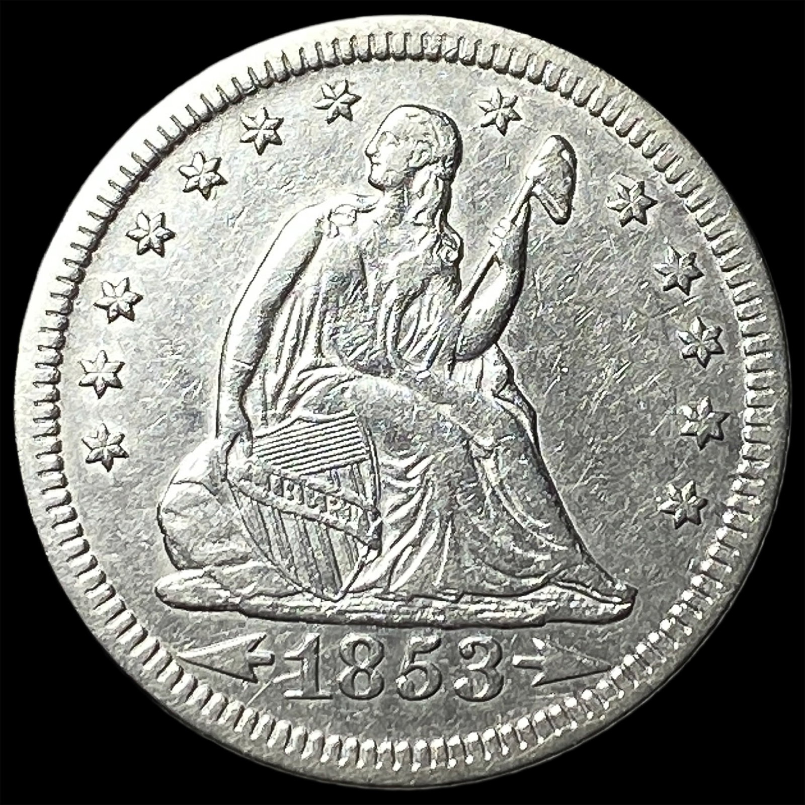 1853 Arrows Seated Liberty Quarter CLOSELY UNCIRCULATED: 1853 Arrows Seated Liberty Quarter CLOSELY UNCIRCULATED