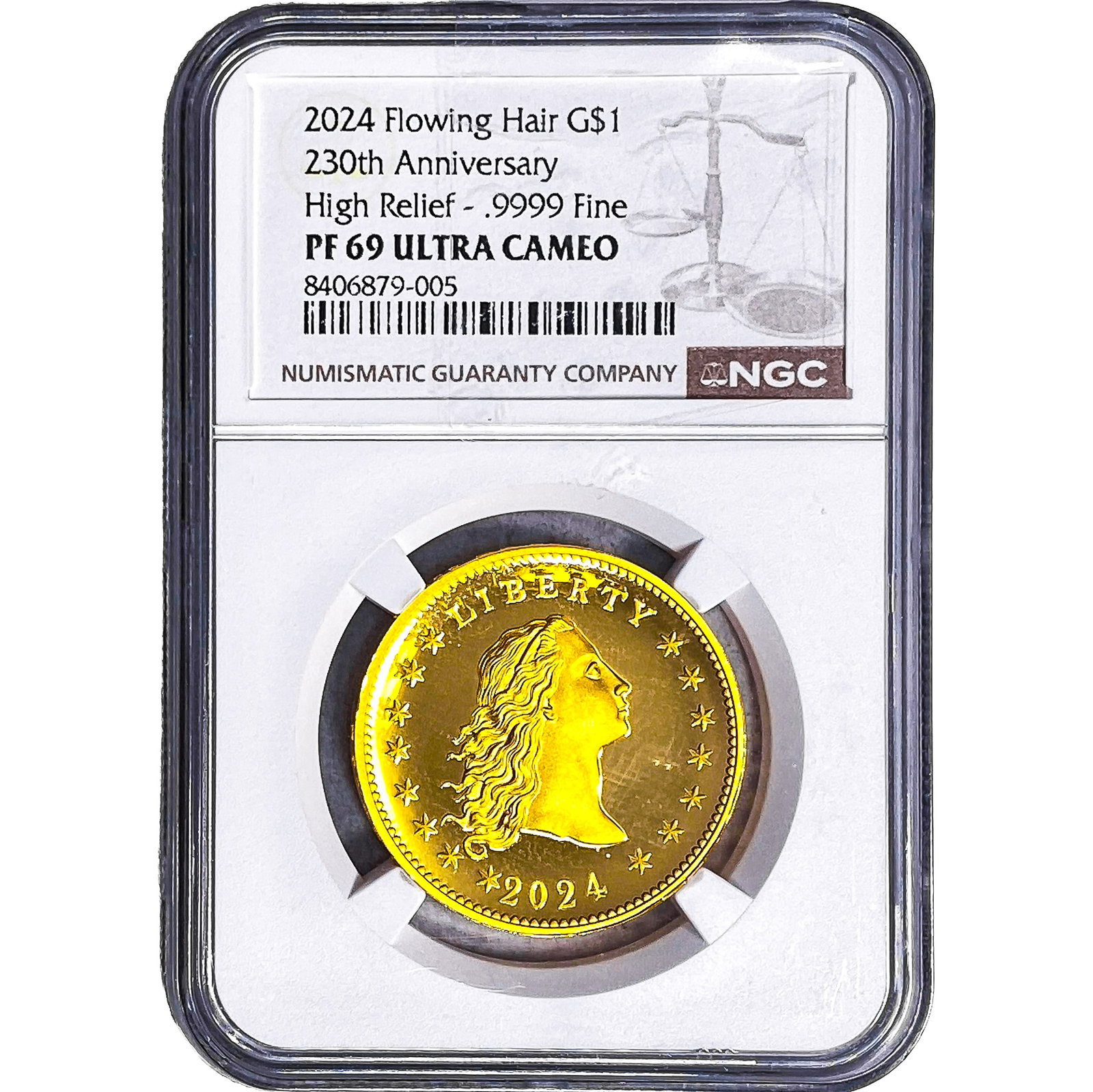 2024 1oz Gold $1 230th Anniversary Flowing Hair Ultra Cameo (1 of 2)