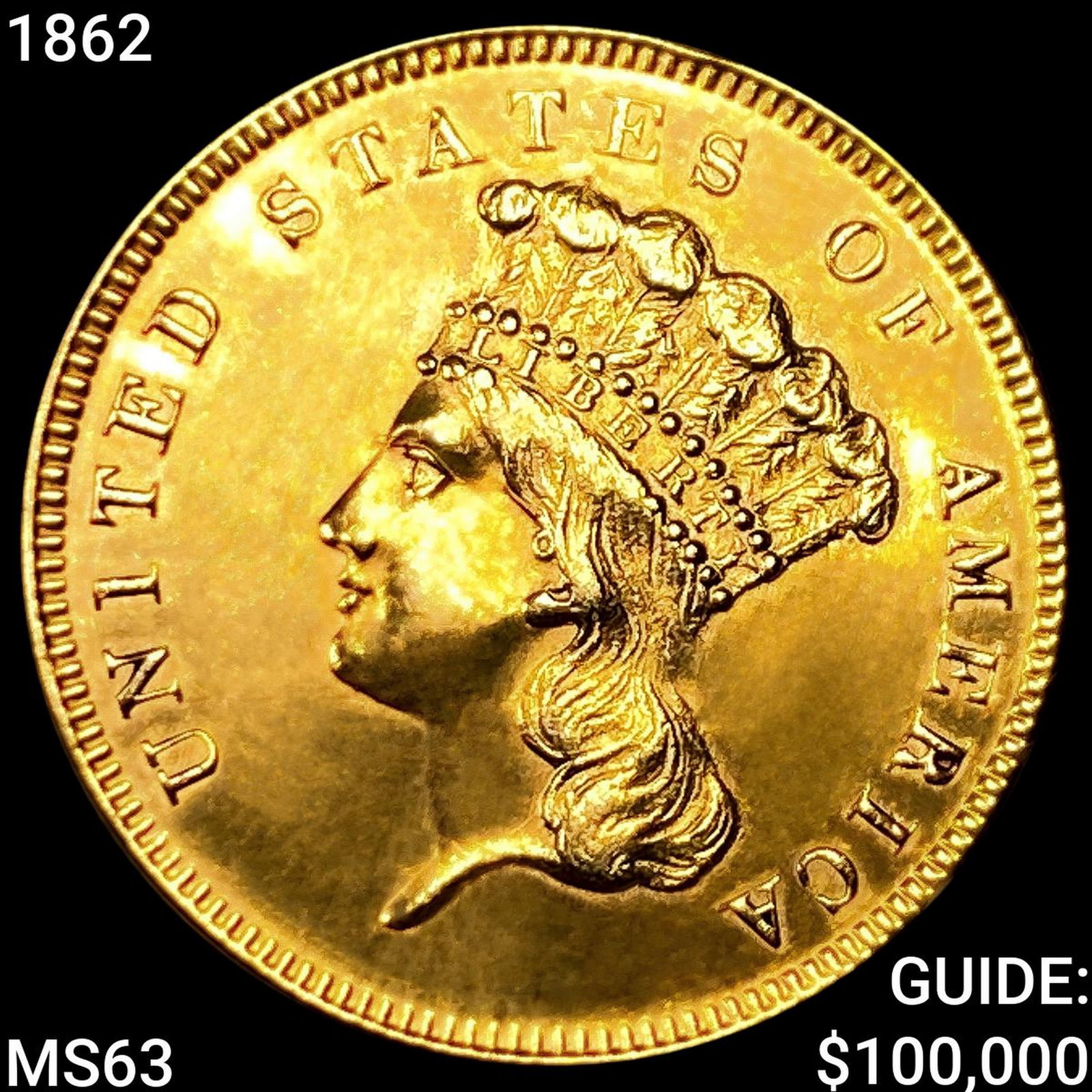1862 $3 Gold Piece: 1862 $3 Gold Piece