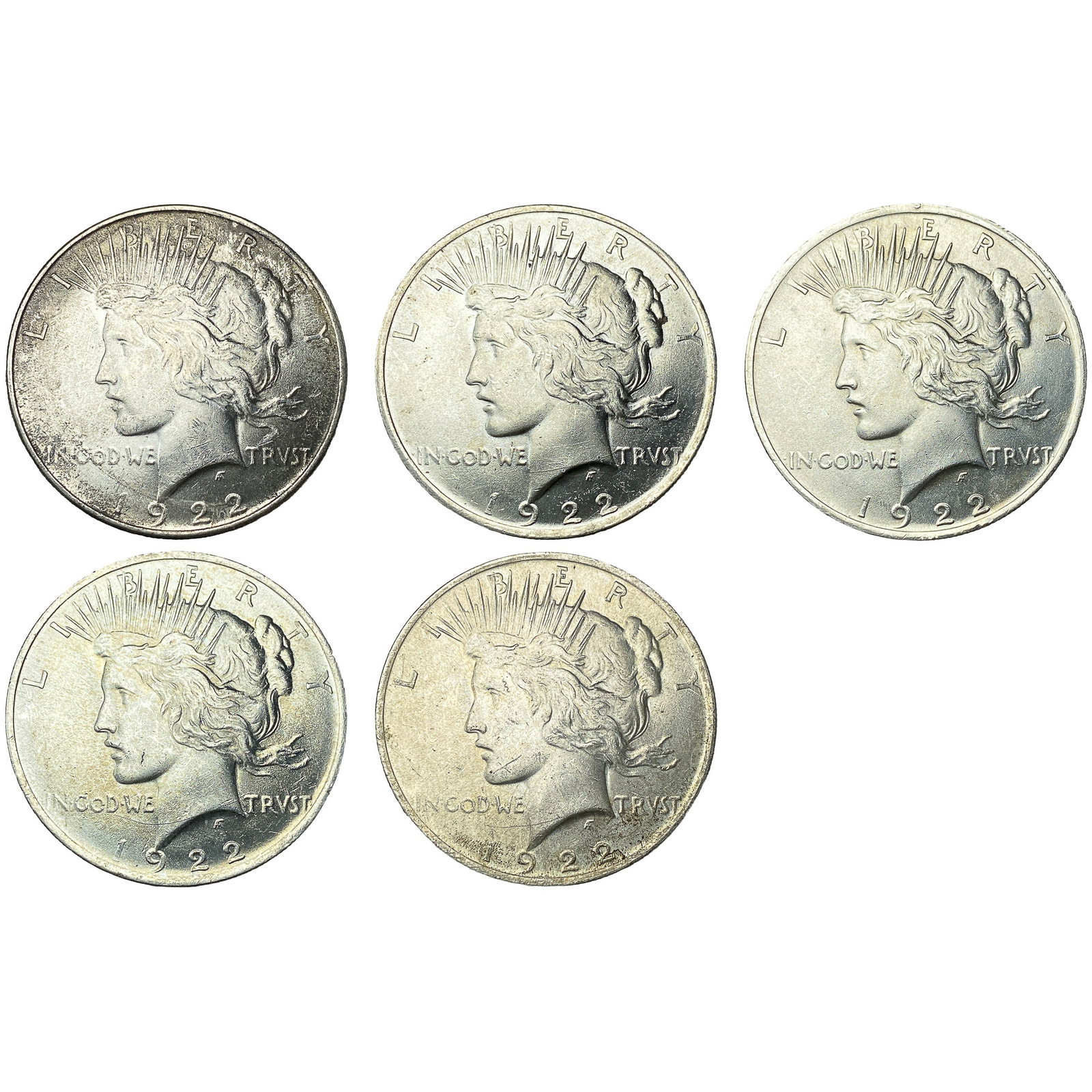 [5 Coins] 1922 Silver Peace Dollar (1 of 2)