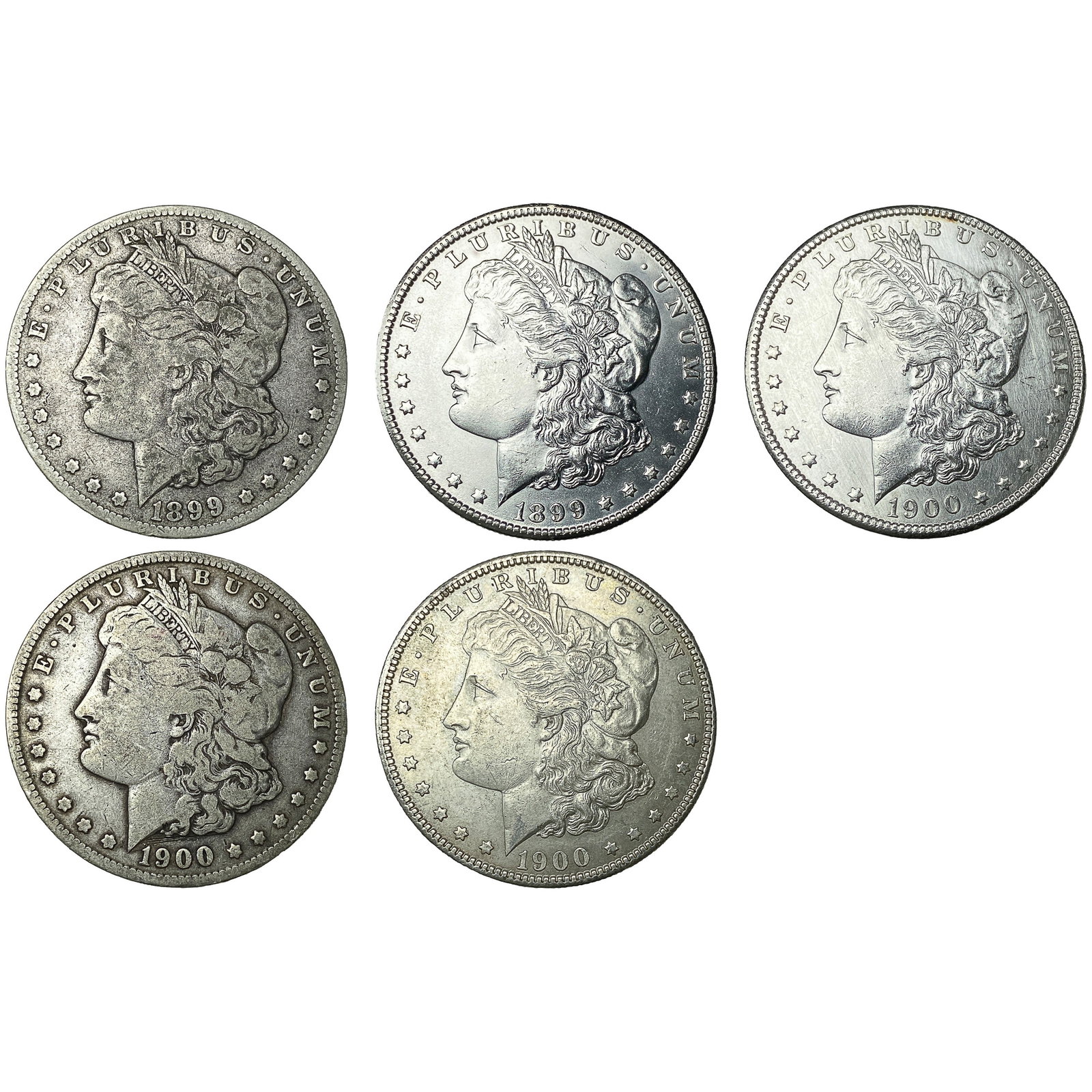 [5 Coins] 1899-1900 Morgan Silver Dollar (1 of 2)