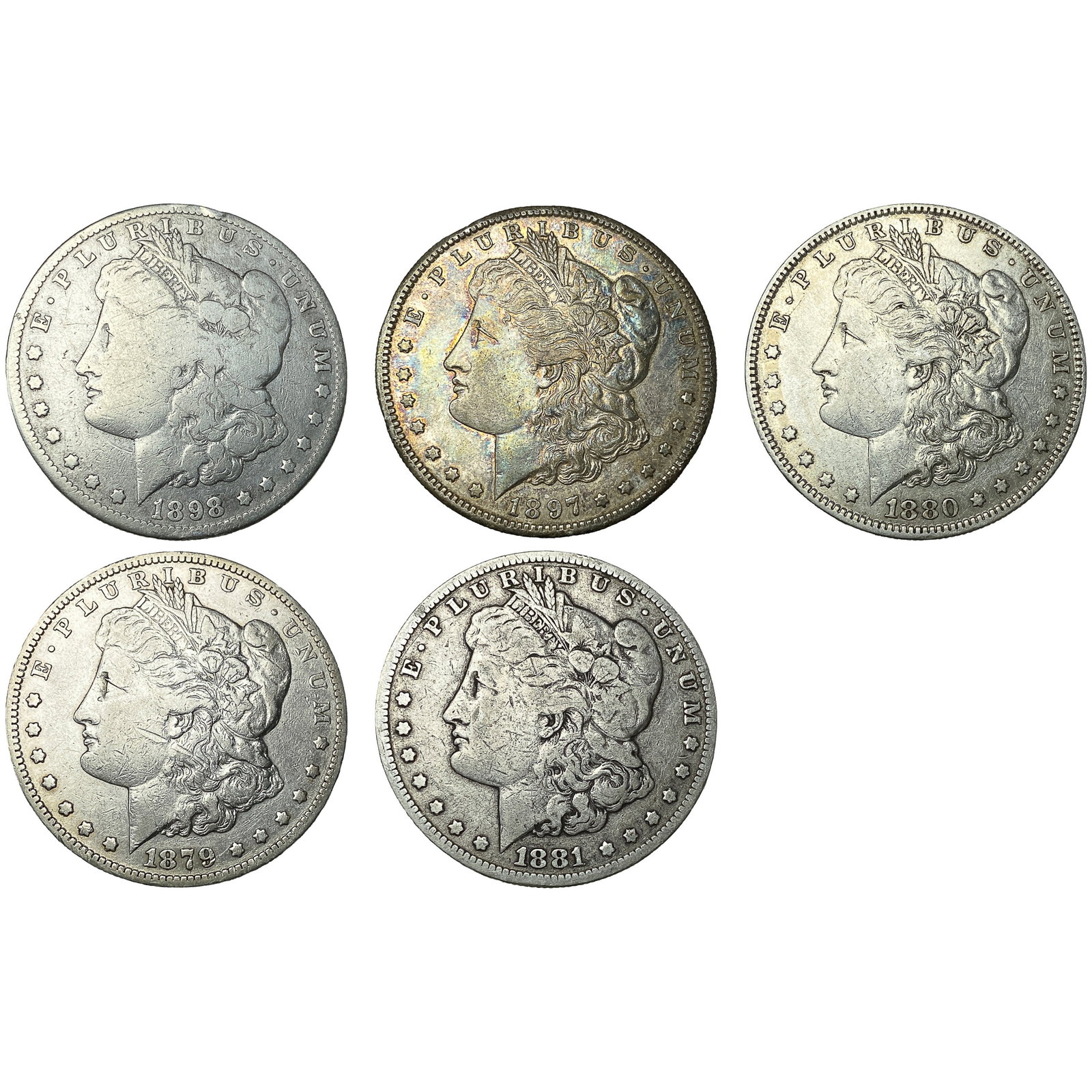 [5 Coins] 1879-1890 Morgan Silver Dollar (1 of 2)