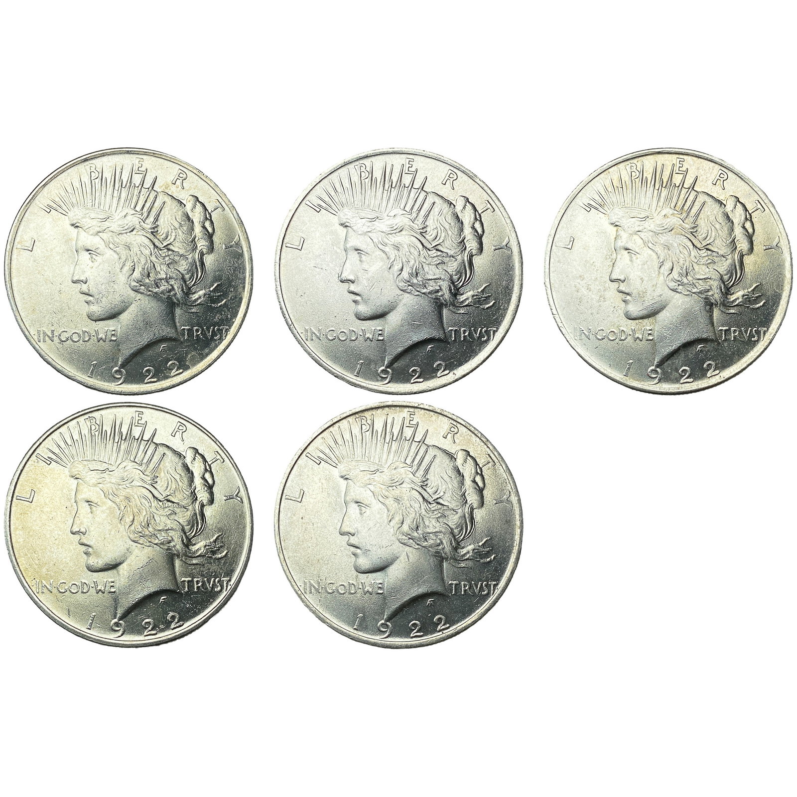 [5 Coins] 1922 Silver Peace Dollar (1 of 2)