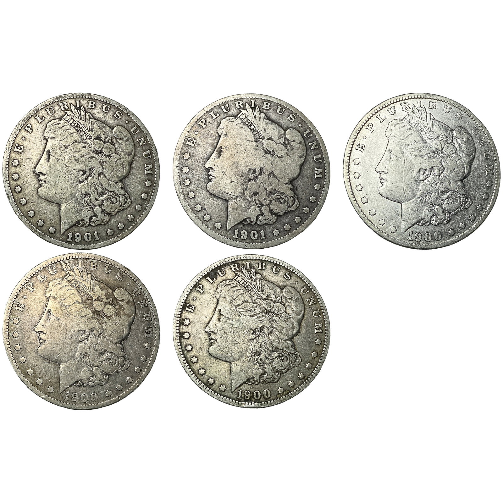 [5 Coins] 1900-1901 Morgan Silver Dollar (1 of 2)