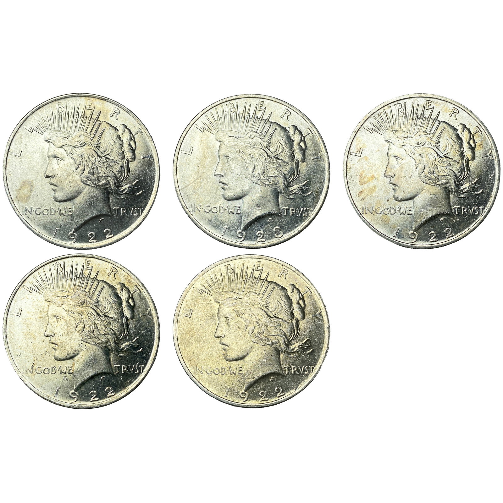 [5 Coins] 1923-1923 Silver Peace Dollar (1 of 2)