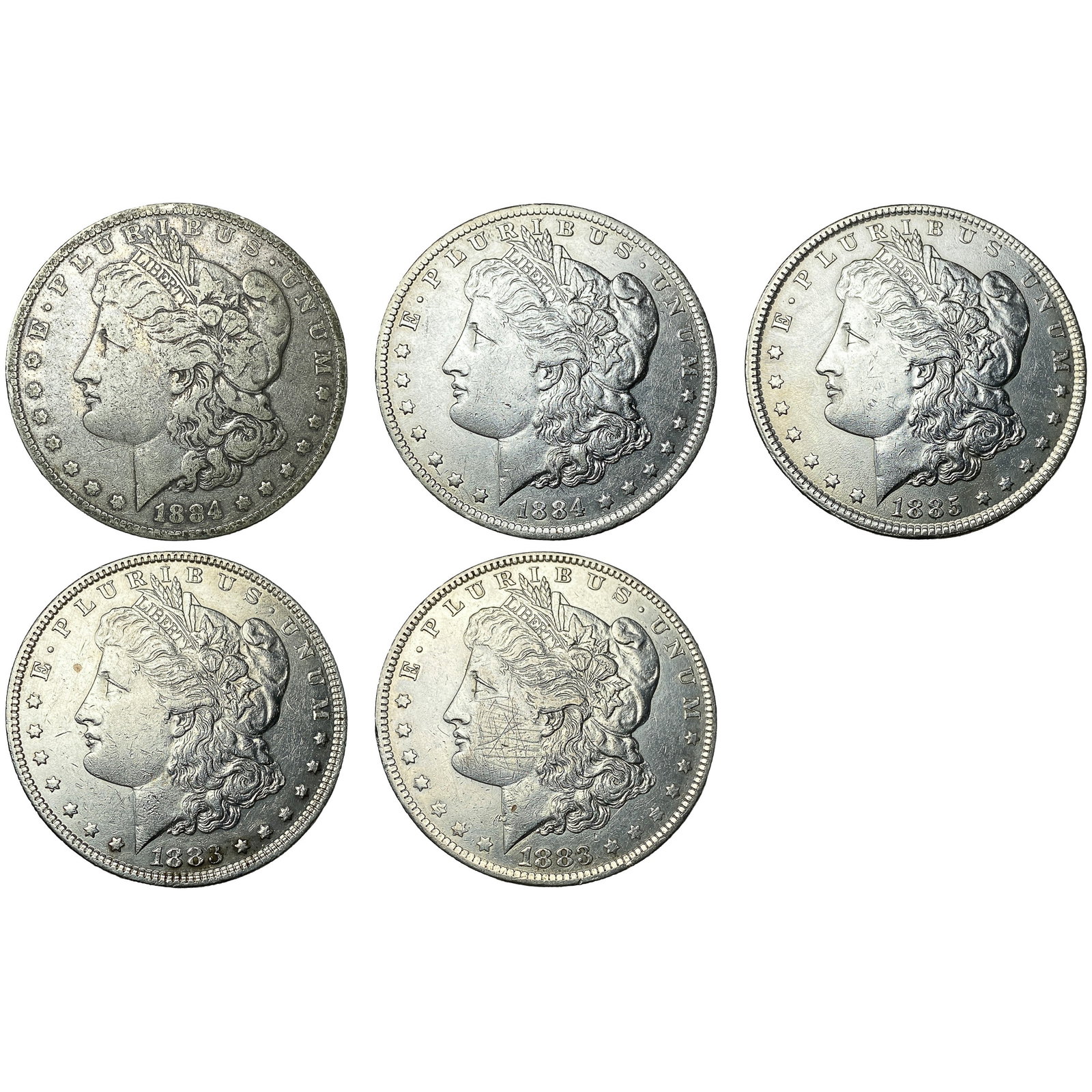 [5 Coins] 1883-1885 Morgan Silver Dollar (1 of 2)