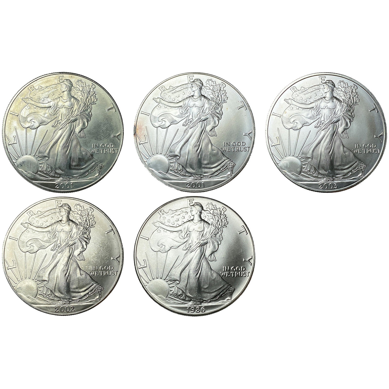 [5 Coins] 1986-2003 Silver Eagle (1 of 2)