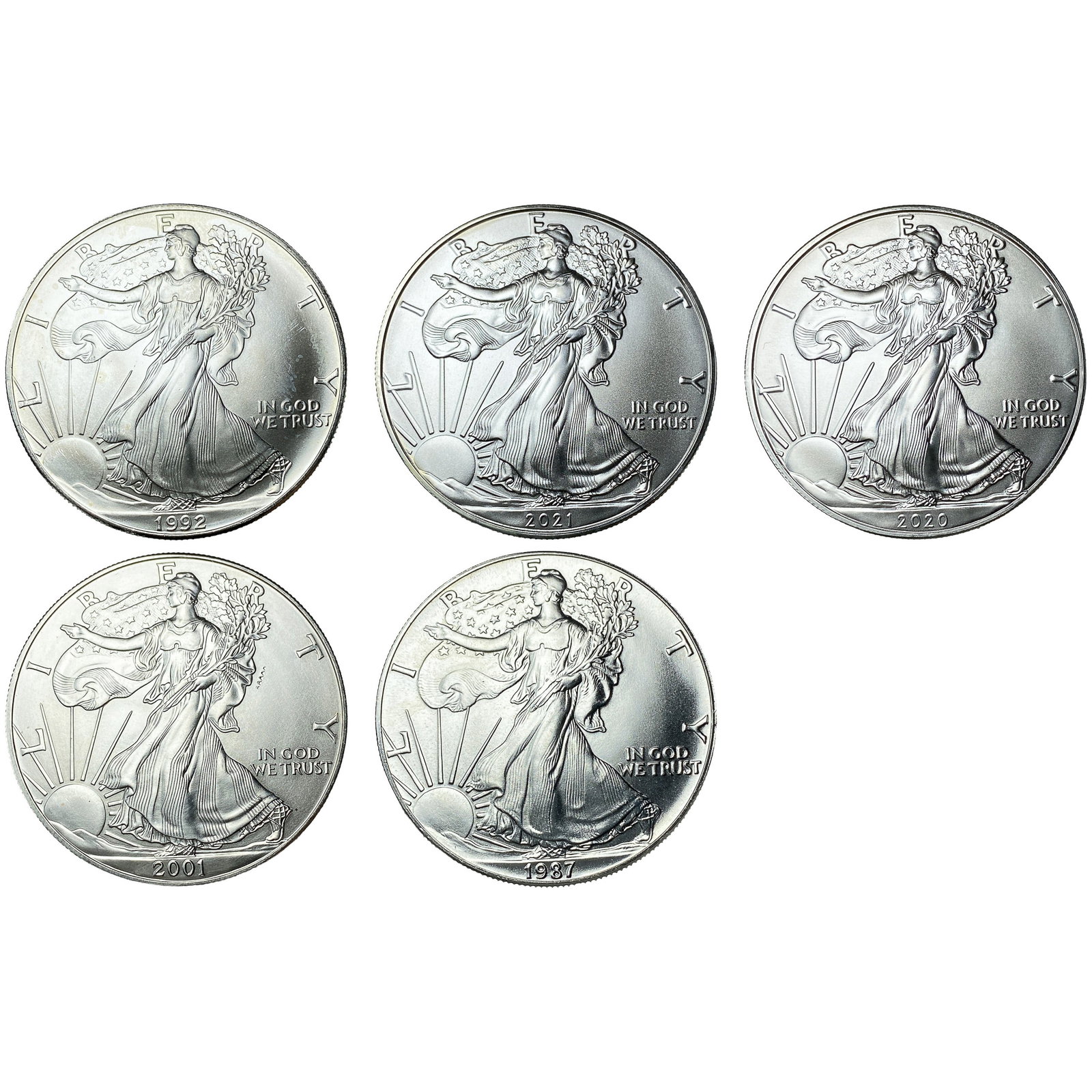 [5 Coins] 1987-2021 Silver Eagle (1 of 2)