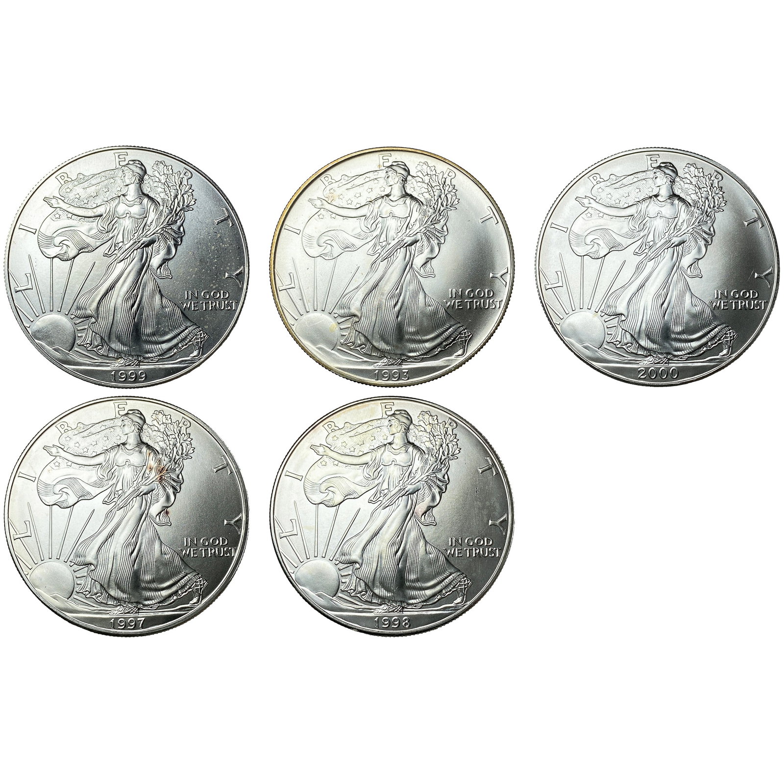 [5 Coins] 1993-2000 Silver Eagle (1 of 2)