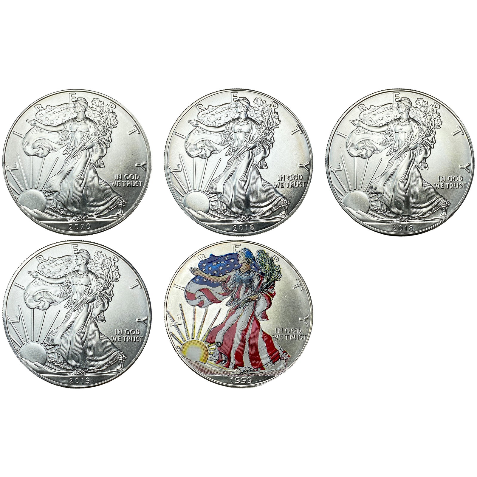 [5 Coins] 1999-2020 Silver Eagle (1 of 2)
