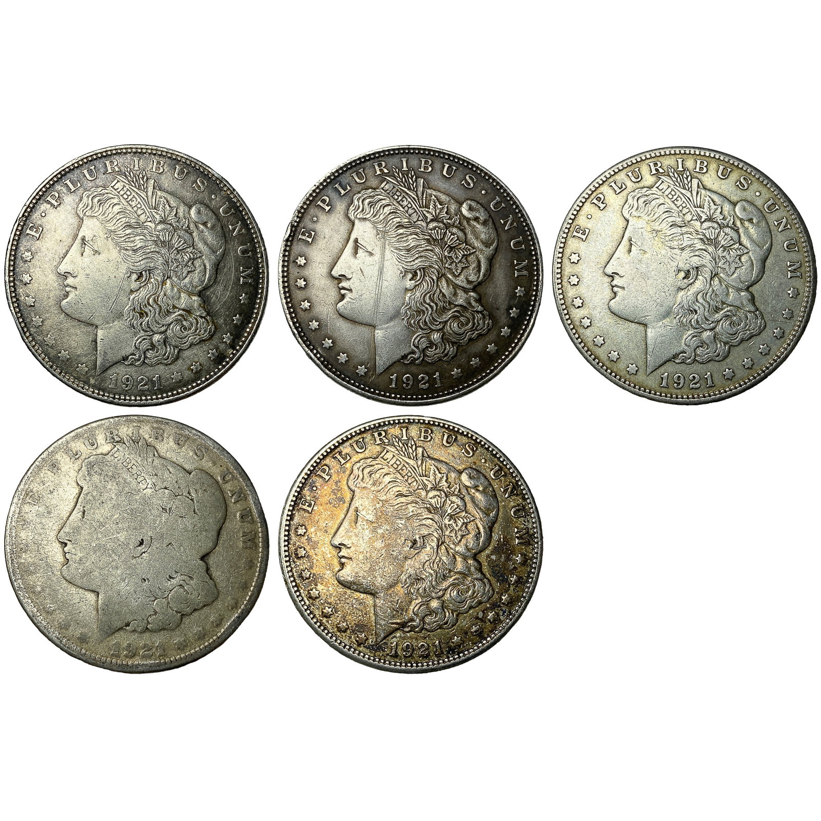 [5 Coins] 1921 Morgan Silver Dollar (1 of 2)