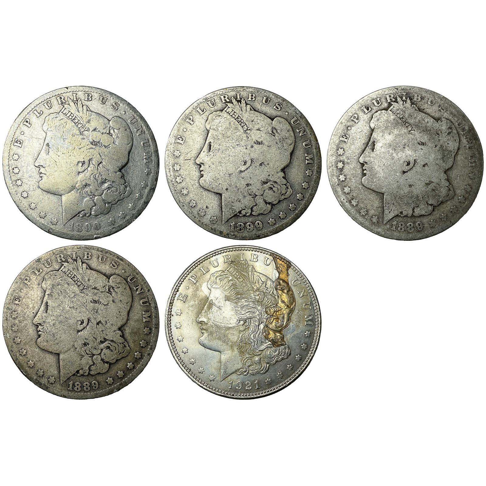 [5 Coins] 1889-1921 Morgan Silver Dollar: [5 Coins] 1889-1921 Morgan Silver Dollar