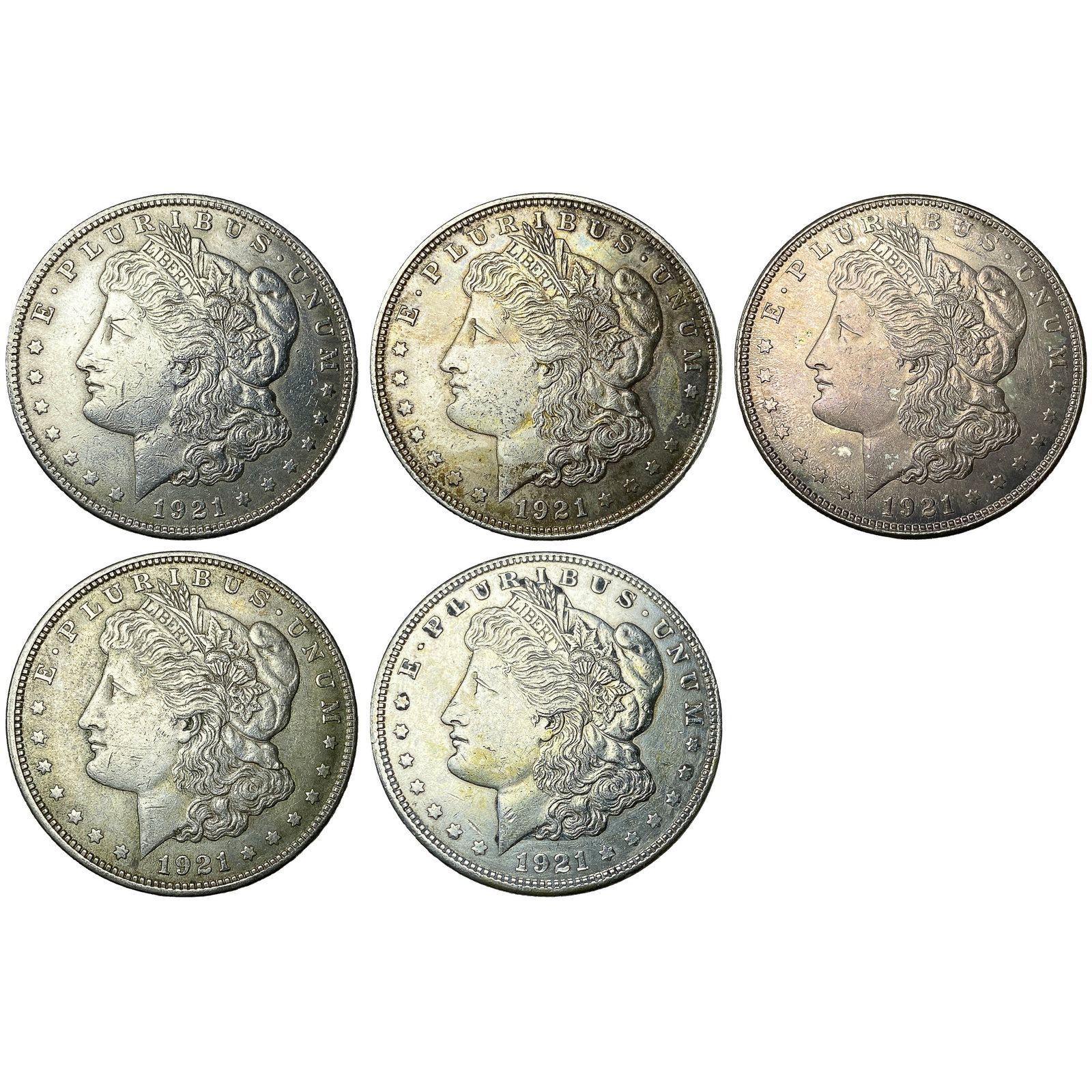 [5 Coins] 1921 Morgan Silver Dollar: [5 Coins] 1921 Morgan Silver Dollar