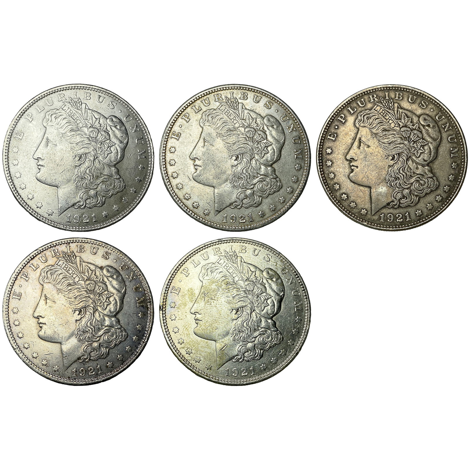 [5 Coins] 1921 Morgan Silver Dollar (1 of 2)