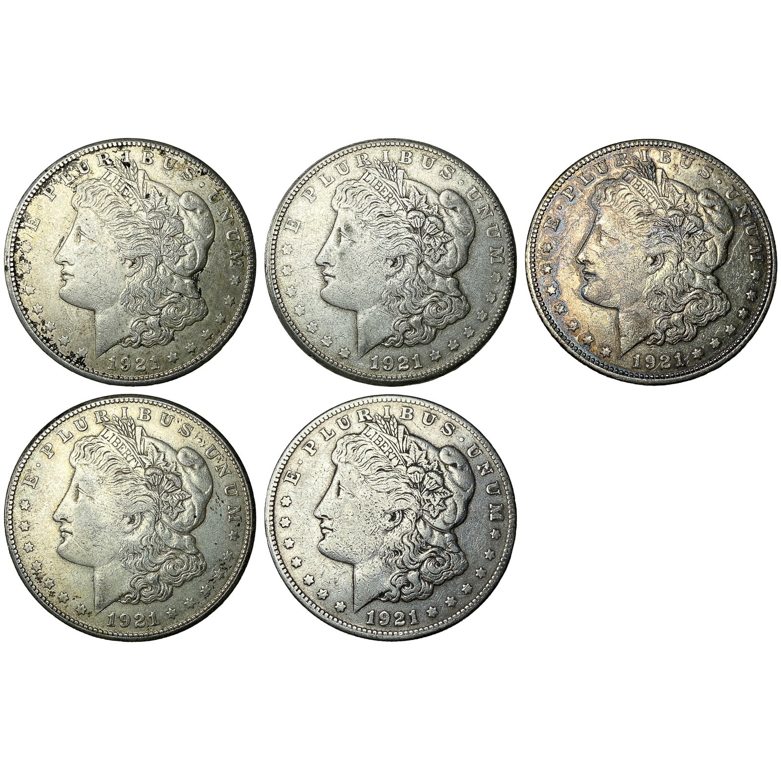 [5 Coins] 1921 Morgan Silver Dollar (1 of 2)