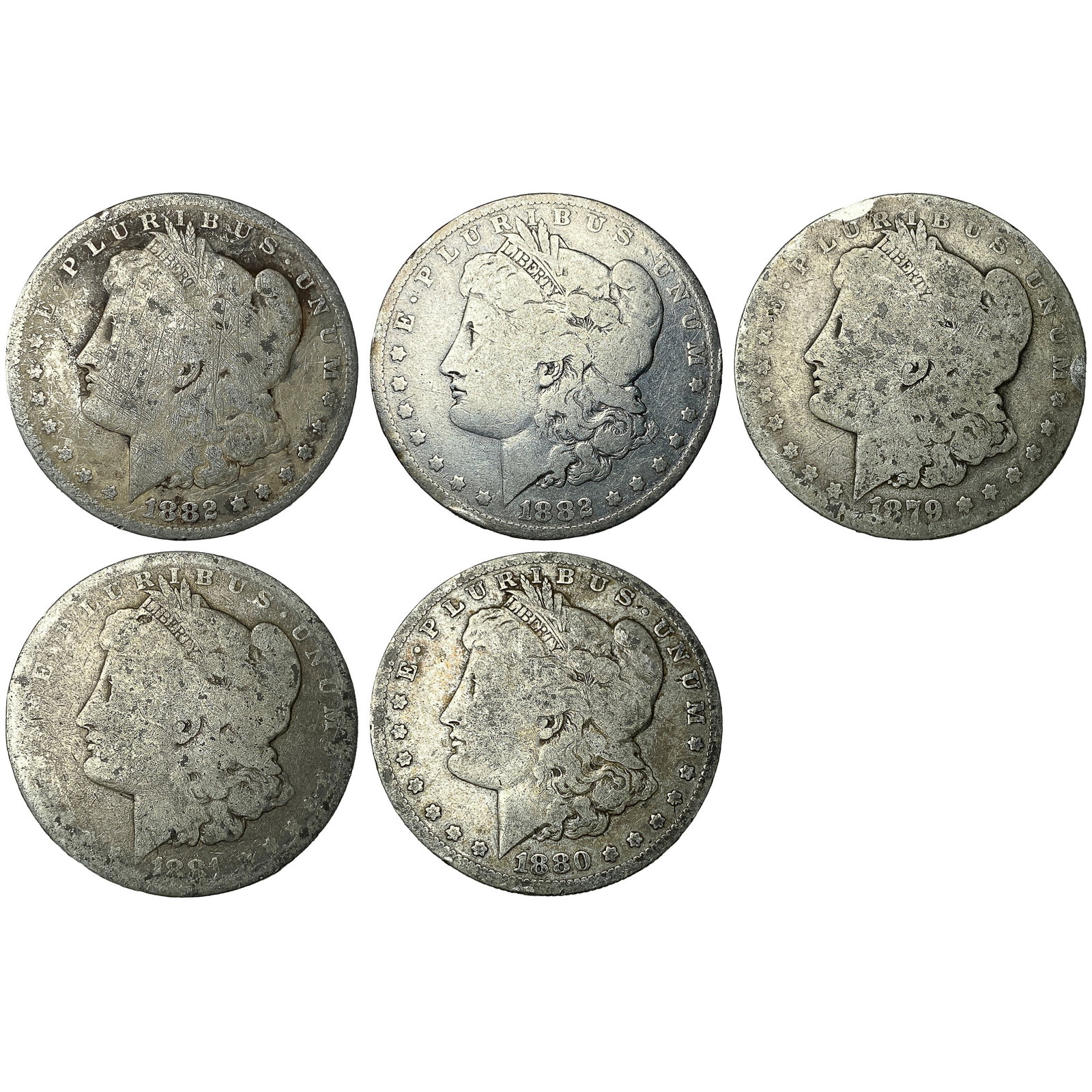 [5 Coins] 1879-1882 Morgan Silver Dollar (1 of 2)