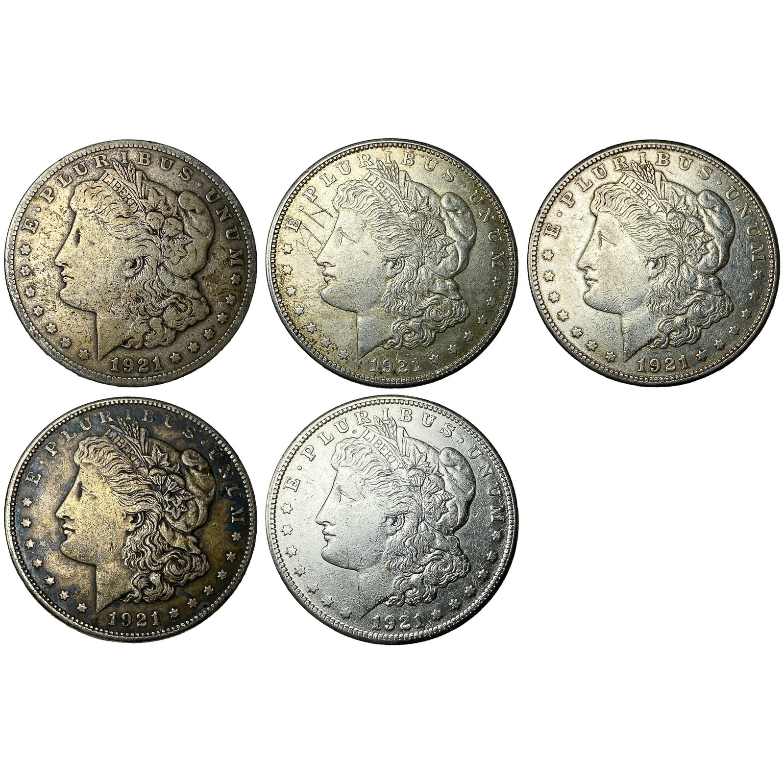 [5 Coins] 1921 Morgan Silver Dollar (1 of 2)