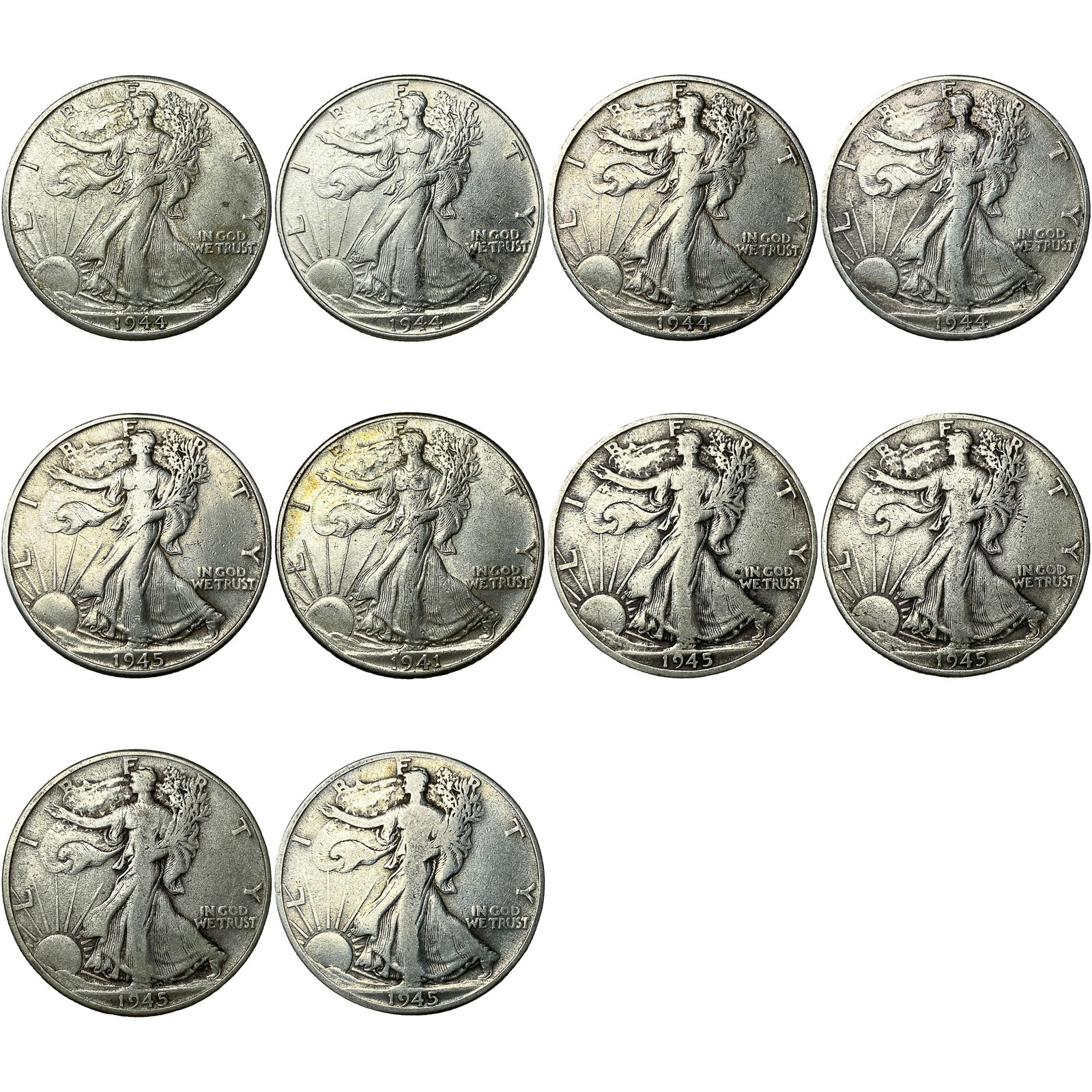 [10 Coins] 1941-1945 Walking Liberty Half Dollar (1 of 2)