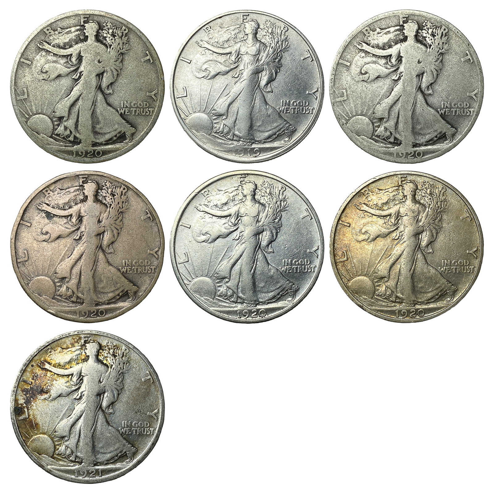 [7 Coins] 1919-1921 Walking Liberty Half Dollar (1 of 2)