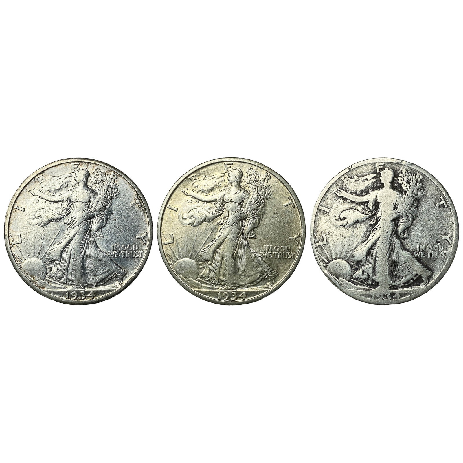 [3 Coins] 1934 Walking Liberty Half Dollar (1 of 2)