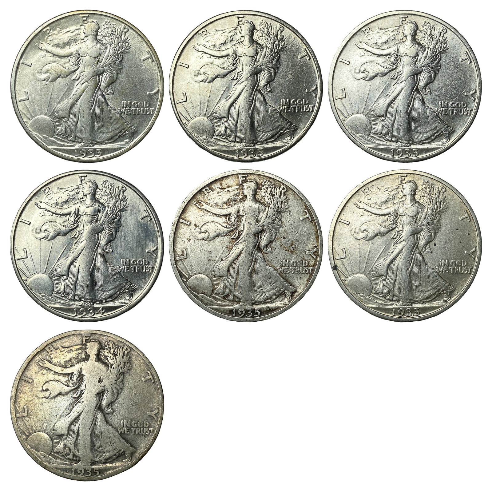 [7 Coins] 1934-1935 Walking Liberty Half Dollar (1 of 2)