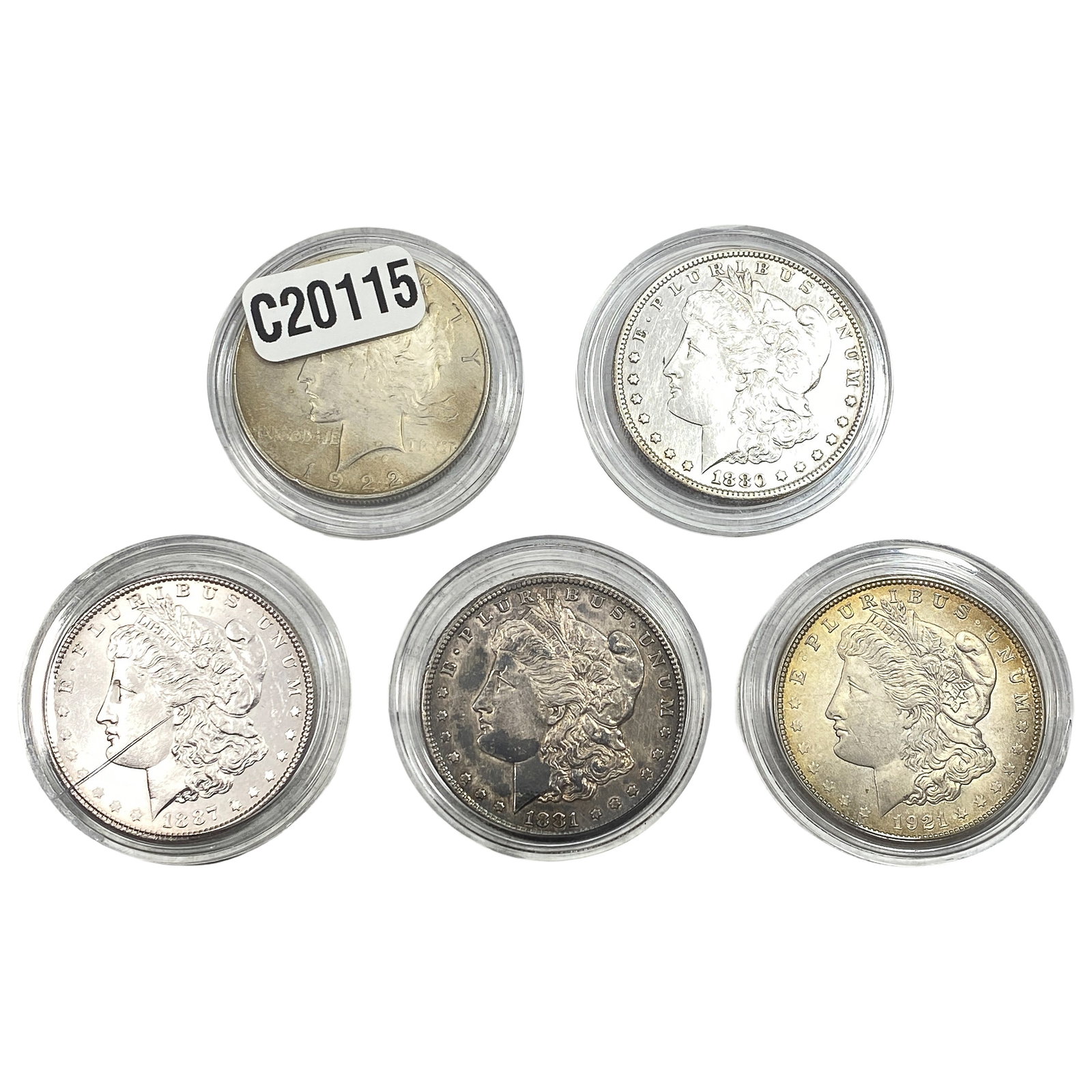 [5 Coins] 1880-1922 Morgan & Peace $1s Silver: [5 Coins] 1880-1922 Morgan & Peace $1s Silver