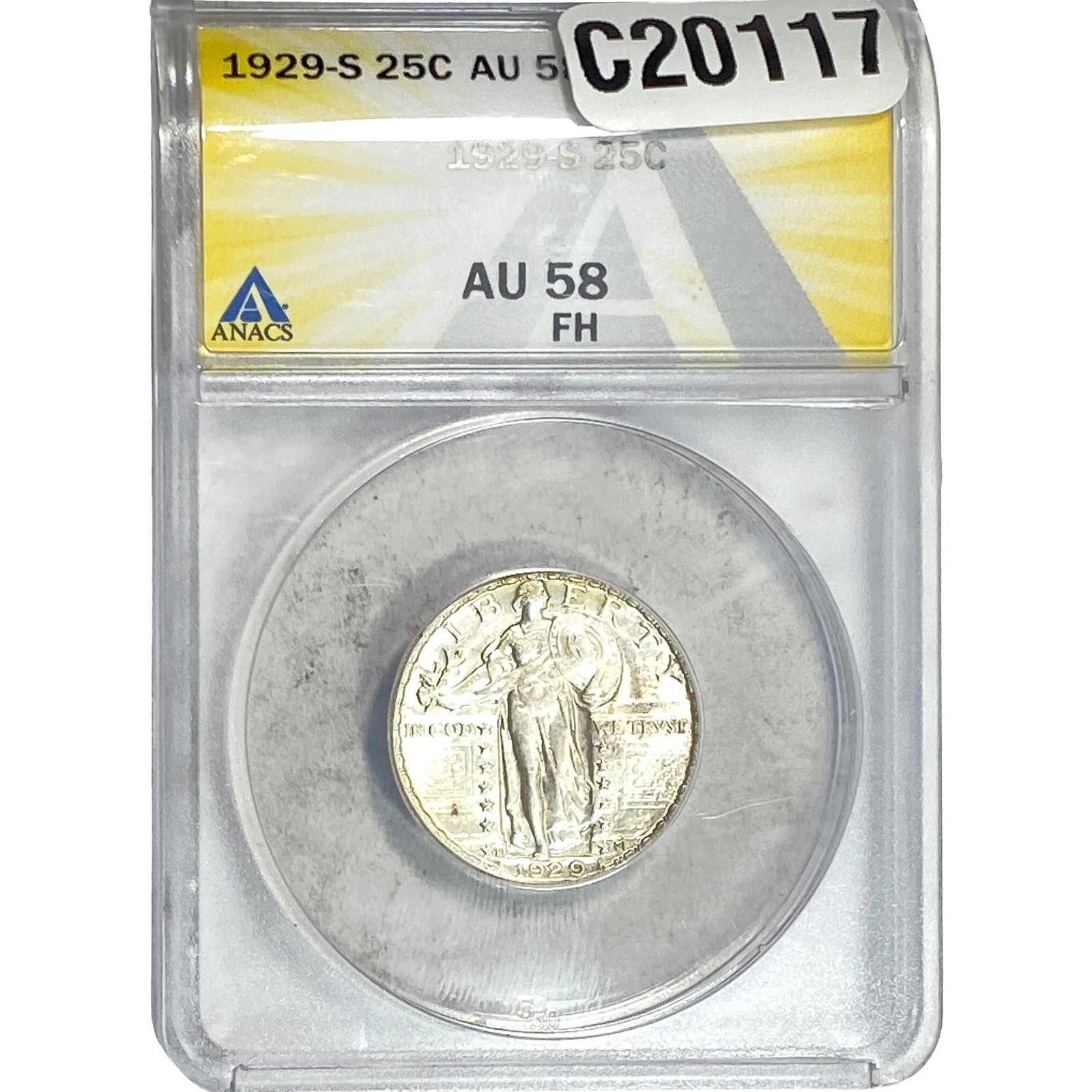 1929-S Standing Liberty Quarter ANACS AU58 FH: 1929-S Standing Liberty Quarter ANACS AU58 FH