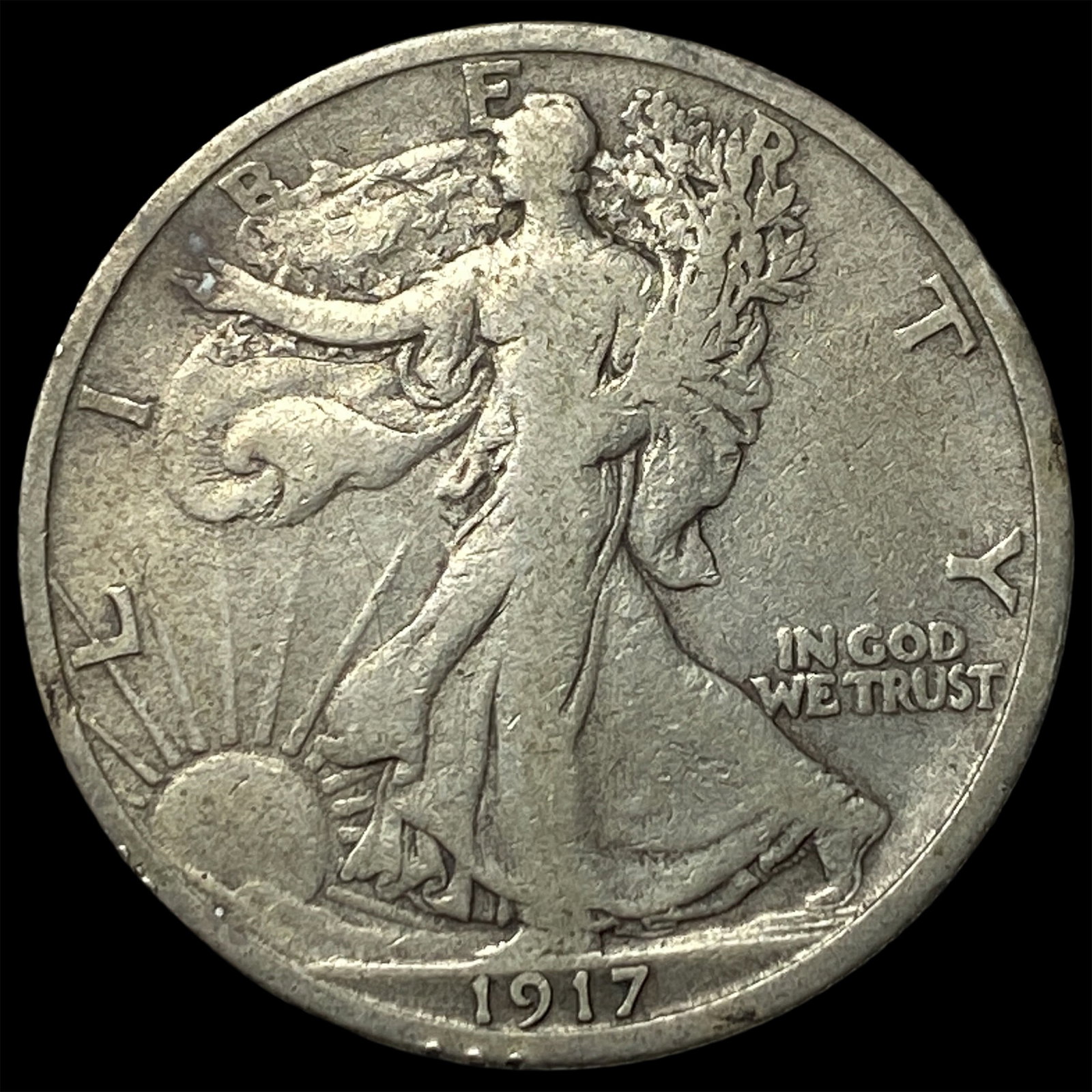 1917-S Silver Walking Liberty Half Dollar ABOUT UNCIRCULATED: 1917-S Silver Walking Liberty Half Dollar ABOUT UNCIRCULATED