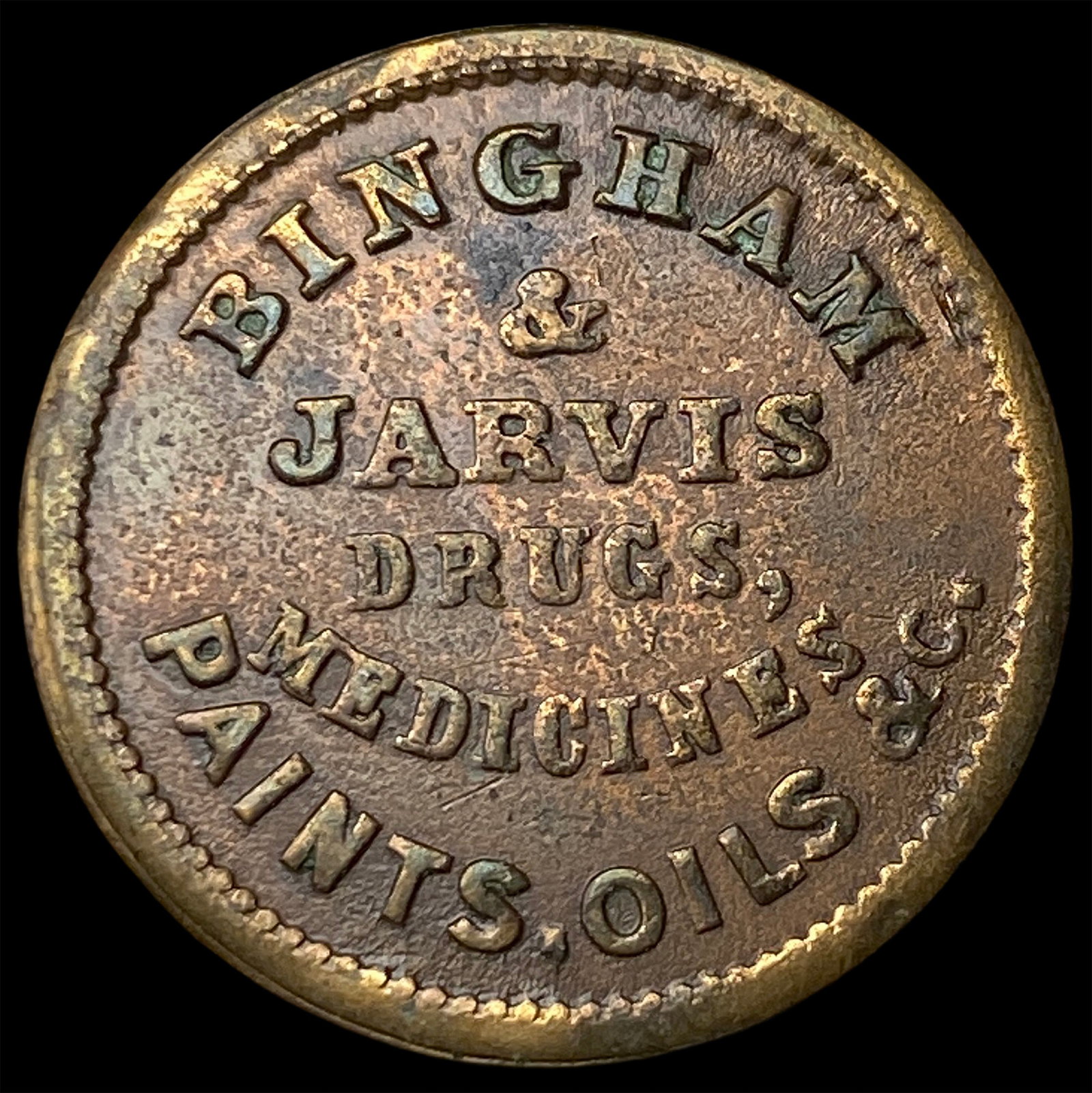 Civil War Token Bingham & Jarvis Cooperstown NY. CLOSELY UNCIRCULATED (1 of 2)