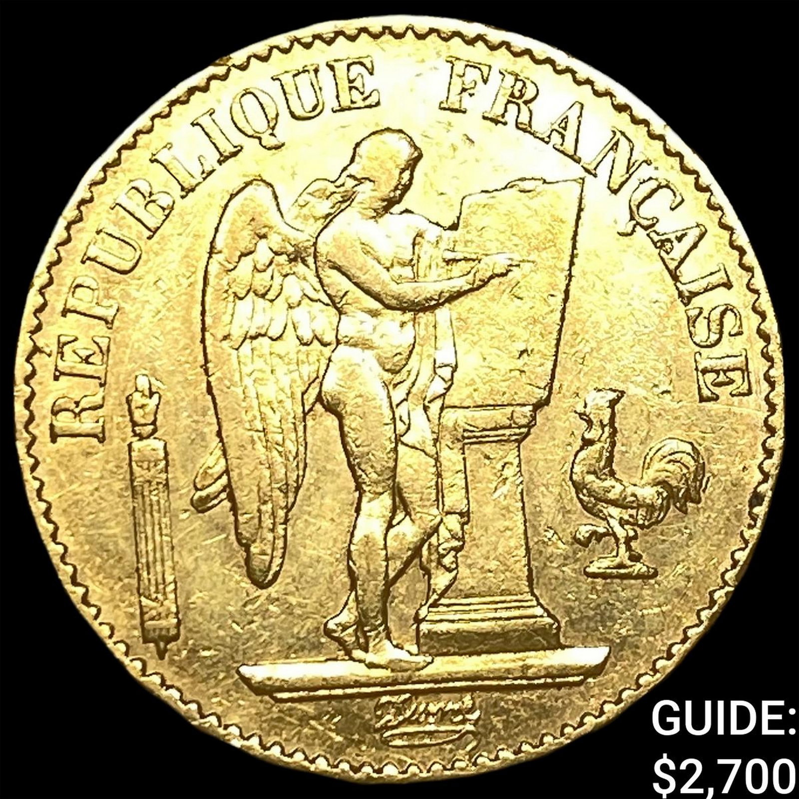 1876 France .1867oz Gold 20 Francs CLOSELY UNC: 1876 France .1867oz Gold 20 Francs CLOSELY UNC