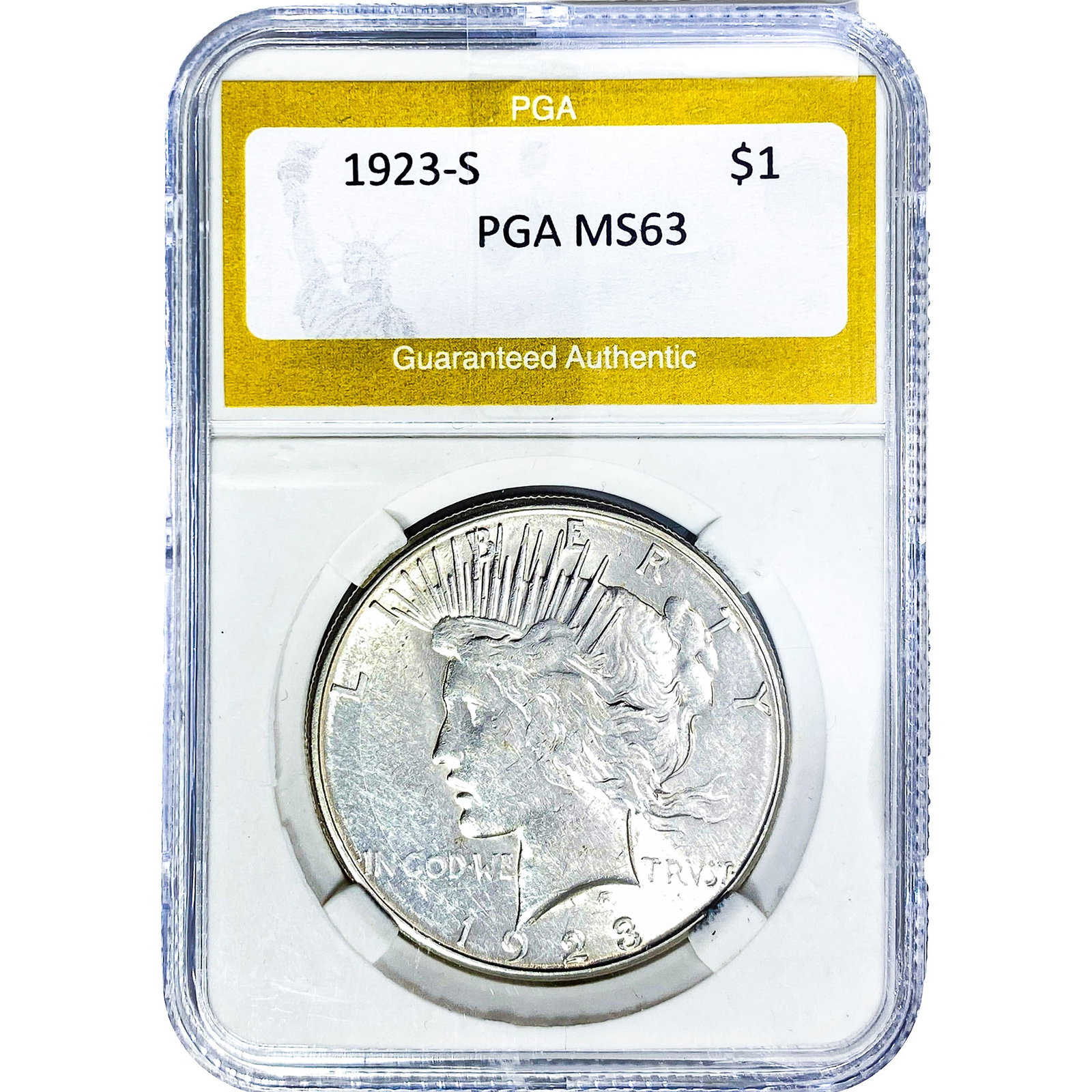 1923-S Silver Peace Dollar PGA MS63: 1923-S Silver Peace Dollar PGA MS63