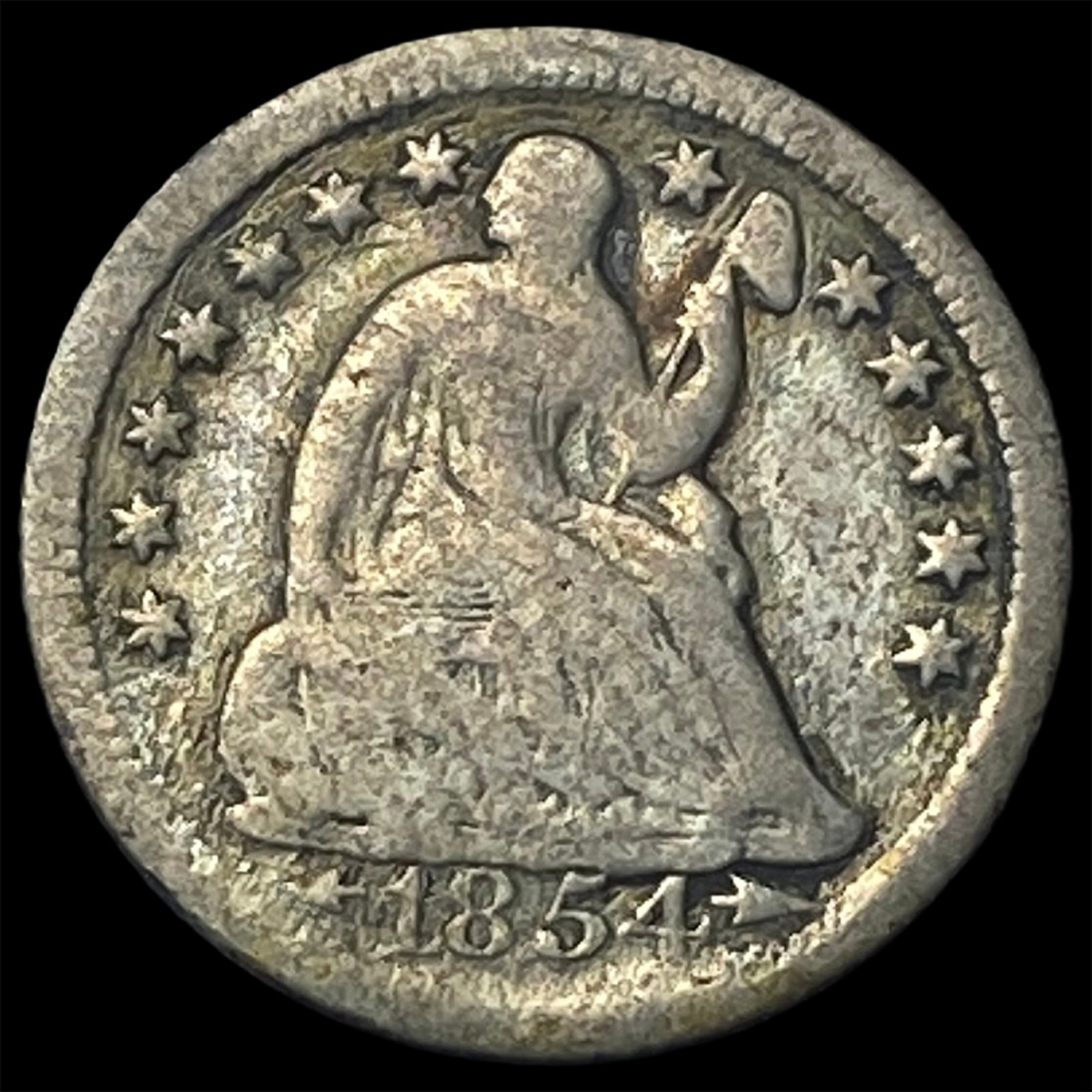 1854-O Silver Seated Liberty Half Dime NICELY CIRCULATED: 1854-O Silver Seated Liberty Half Dime NICELY CIRCULATED